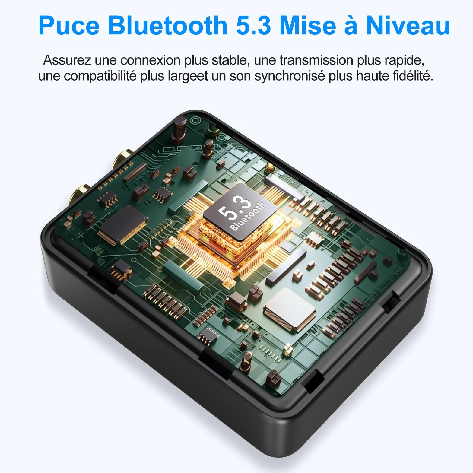 1Mii ML302 Transmetteur Récepteur Audio Bluetooth 5.3, RCA 3.5mm Jack Émetteur Adaptateur Bluetooth pour 2 Casque sans Fil, Son Hi-FI aptX LL/AD/HD pour TV, Chaîne Stéréo, PC, 30H Playtime