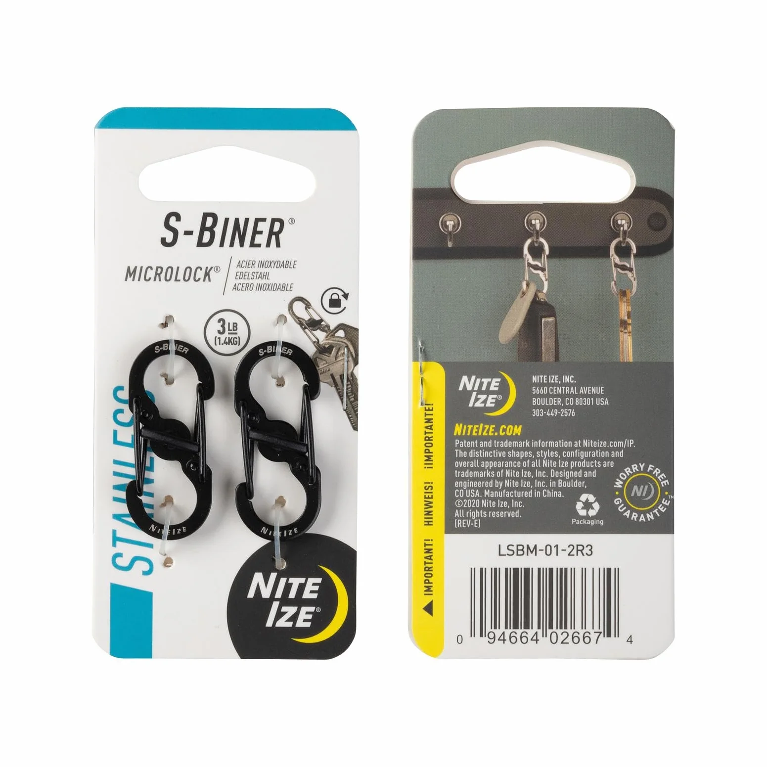 Nite Ize Mousqueton S-Biner MicroLock lot de 2 noir