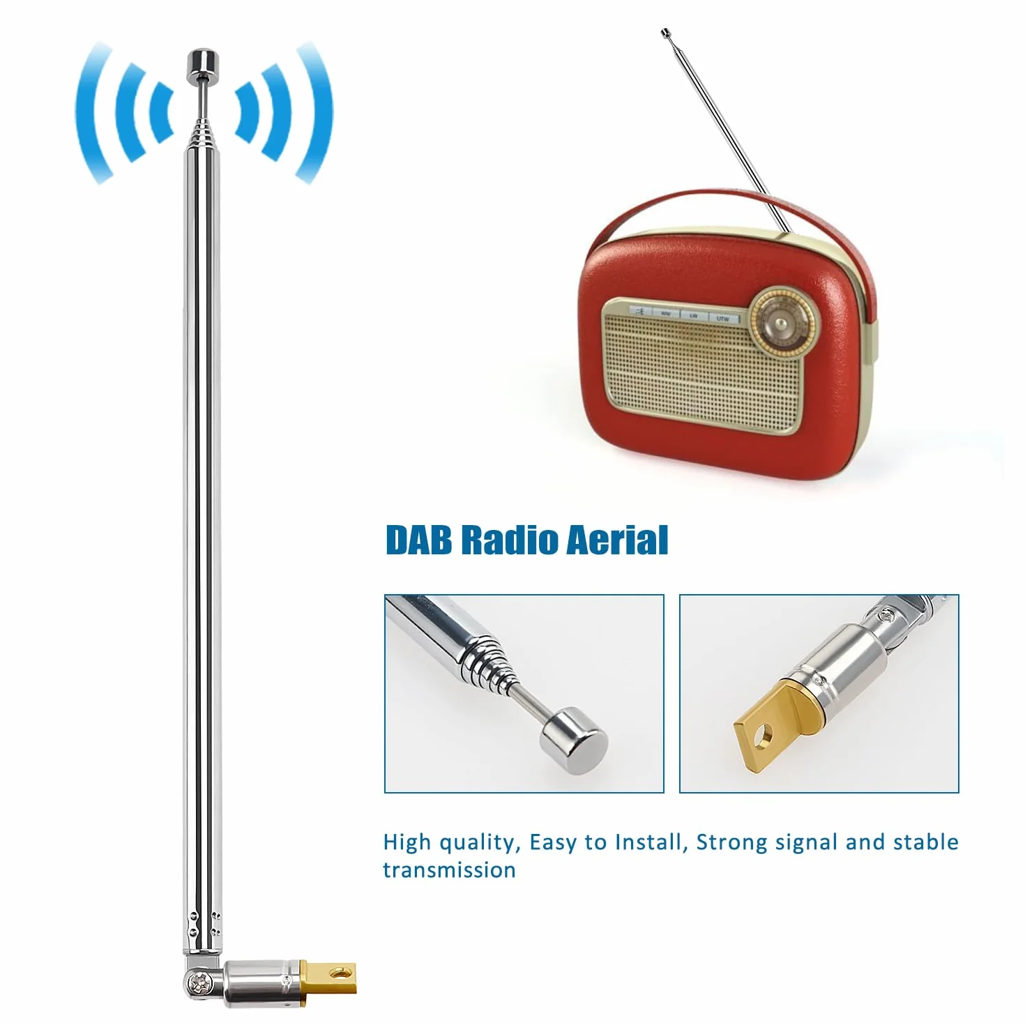 VooGenzek 2 Pièces 100cm 7 Sections Antenne Télescopique, Antenne Télescopique Portable FM, Antennes Radio FM Télescopiques Portables, pour TV Dab AM/FM Réception Stéréo
