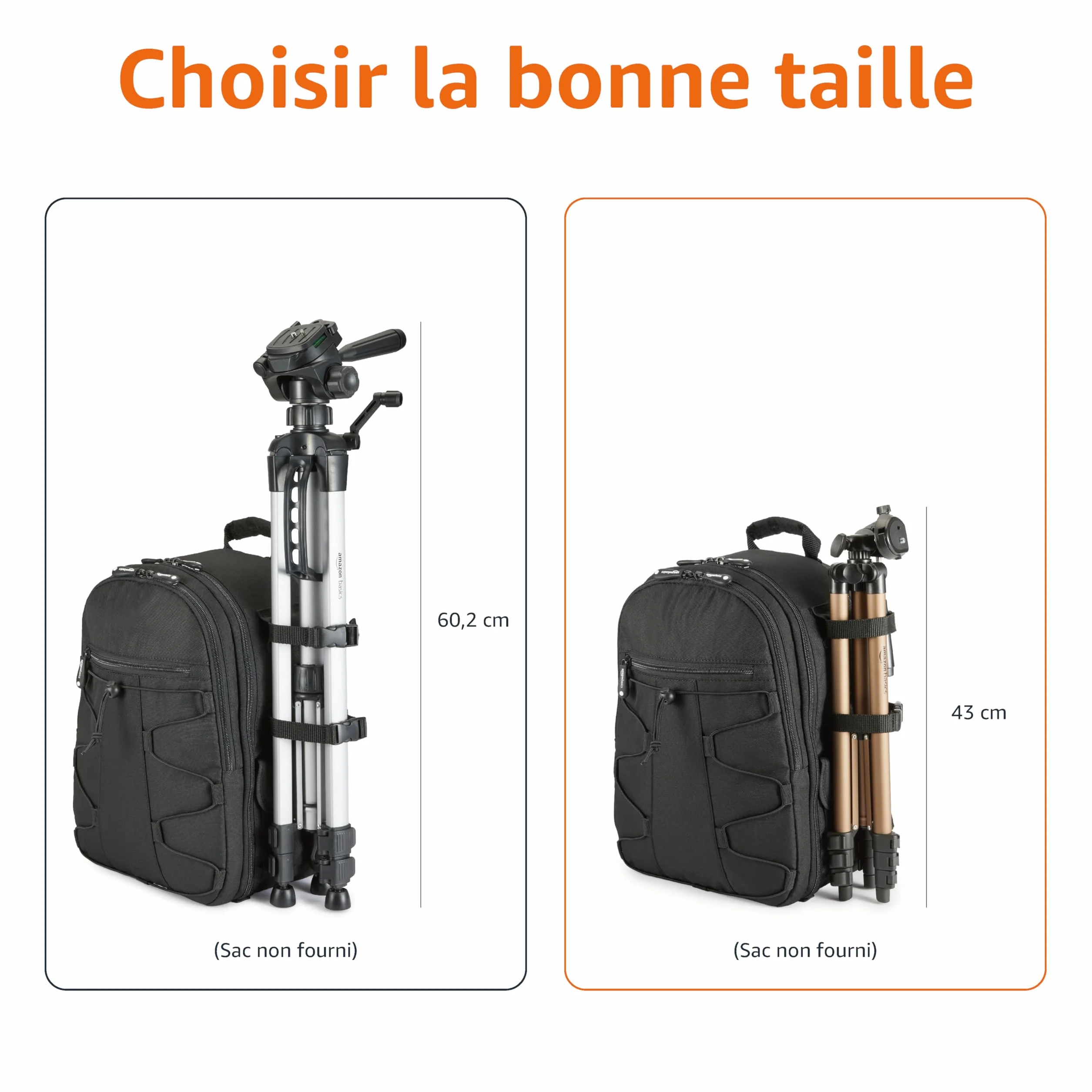 Amazon Basics Trépied 127,0cm pour Appareil Photo Reflex Numérique, Léger, avec Sac, Hauteur Réglable, Champagne