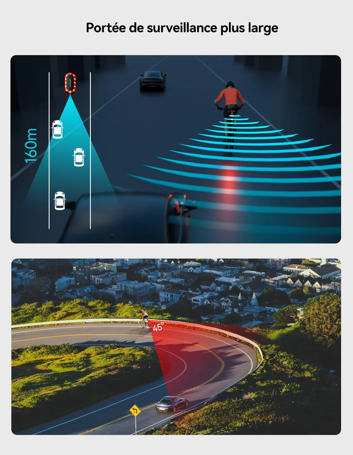 iGPSPORT SR Mini Feu Arriere Velo Radar 160m Detection Radar Alerte Lumineuse Avertisseur Frein 7 Modes Eclairage 220° 20H Ant+ Bluetooth 5.0 IPX7