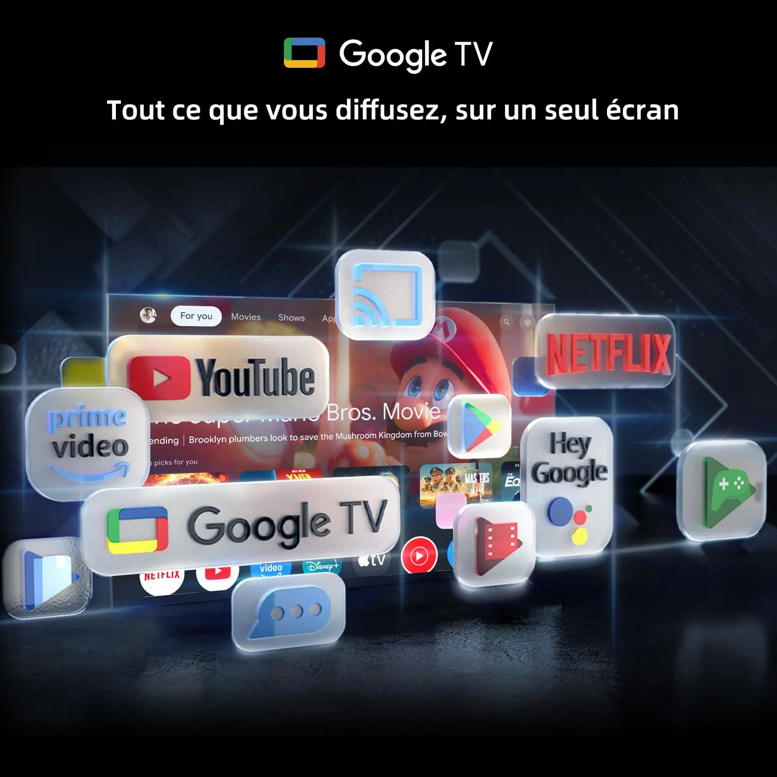 CHIQ L40FT Smart TV 40" (100 cm), Full HD, HDR10, Google TV OS, Audio Dolby & DBX-TV, Tuner Triple DVB-C/T/T2/S/S2, Chromecast Intégré, Design Métal sans Cadre