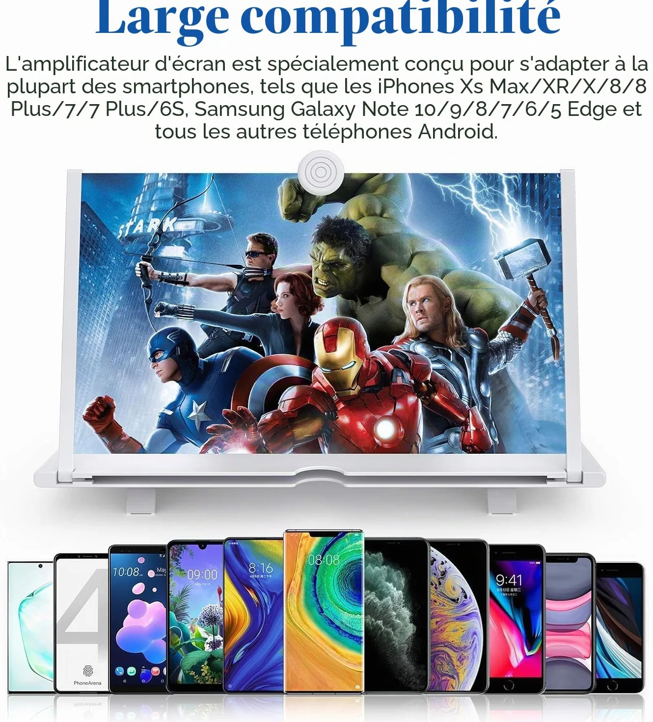 Amplificateur d'écran Lumineux de 14 Pouces, loupe d'écran Anti-Bleu 3D HD pour téléphone Portable, Support Pliable Portable pour Films, vidéos et Jeux, Compatible avec Tous Les Smartphones (Blanc)