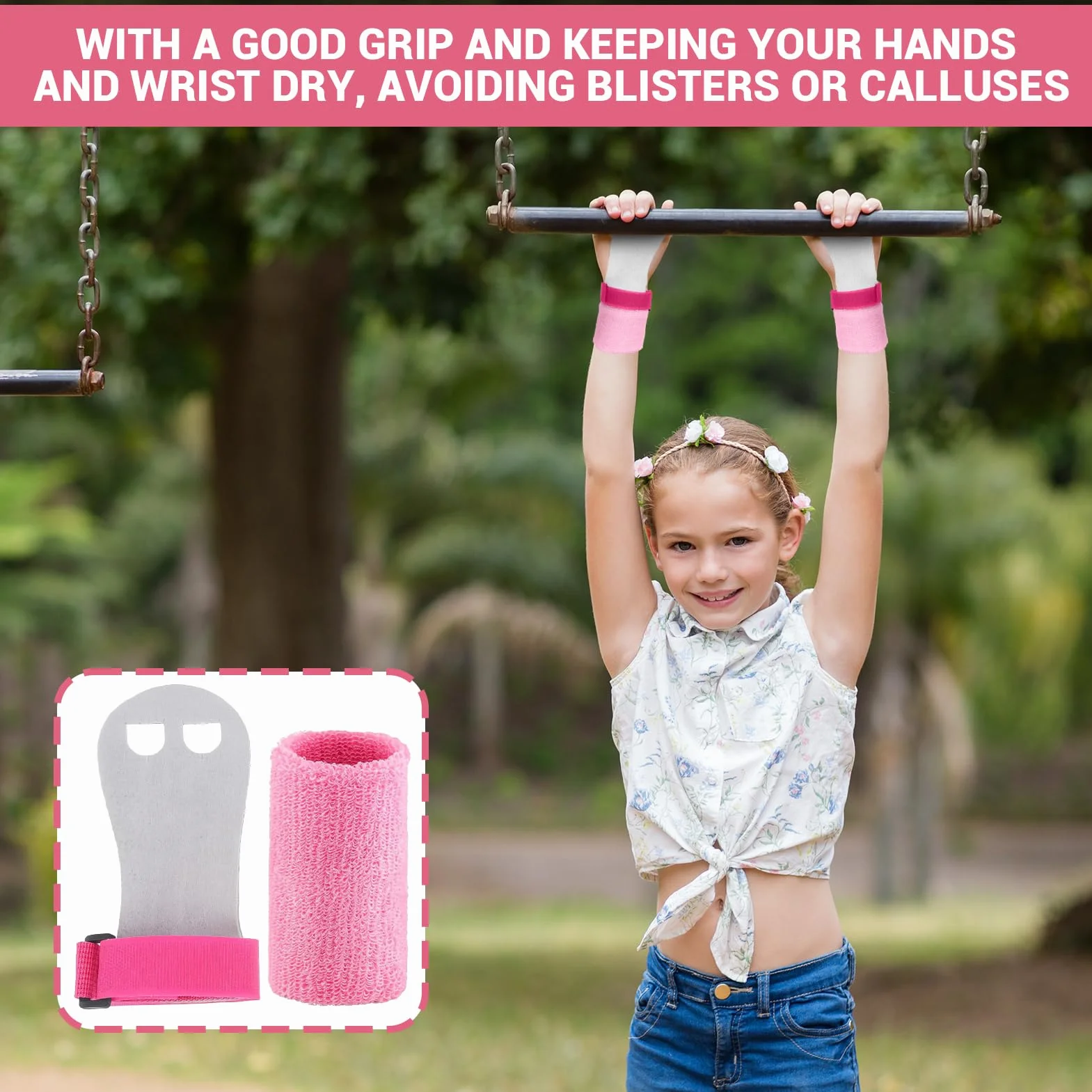 Manique Gymnastique Fille avec Sangles de Protège-Poignet, Gants de Gym pour Enfants - Exercice Traction