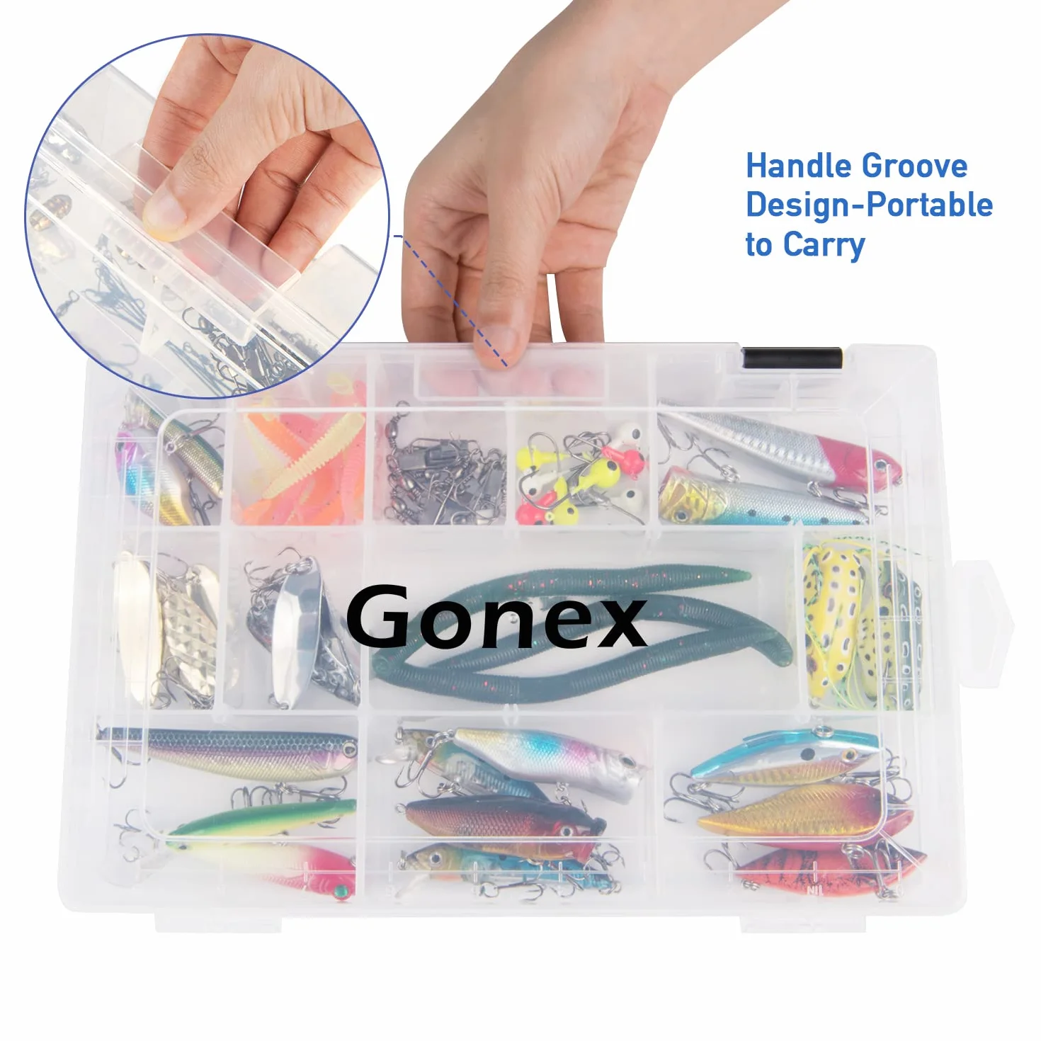 Gonex boîtes à appâts de pêche en plastique transparent avec séparateurs réglables