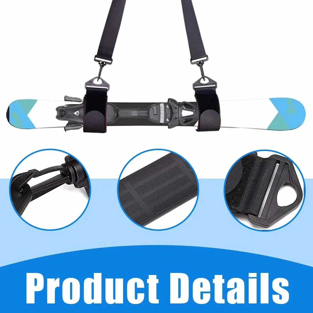 Sangle de Ski Réglable IKOPFLN - Bandoulière Porte-Ski avec Sac pour Bâtons de Ski, Accessoire de Transport pour Snowboard et Équipement de Ski