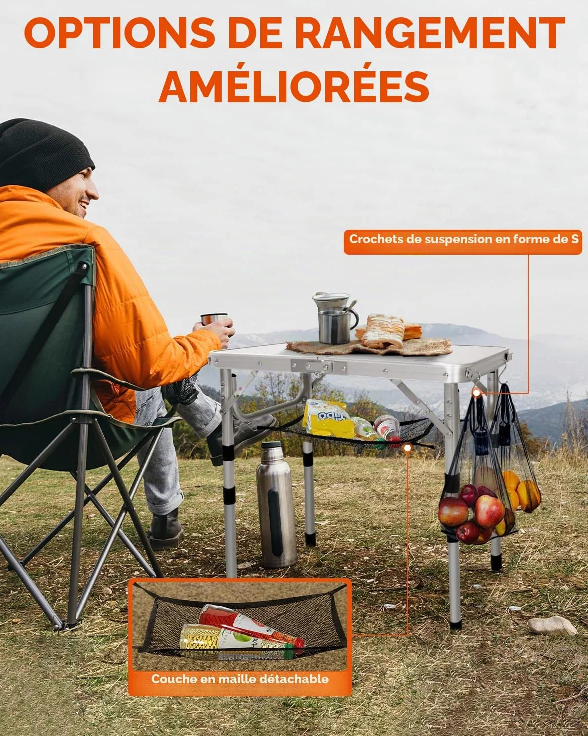 Table de Camping Pliante Sportneer 4 Hauteurs Réglables 60×40 cm Aluminium
