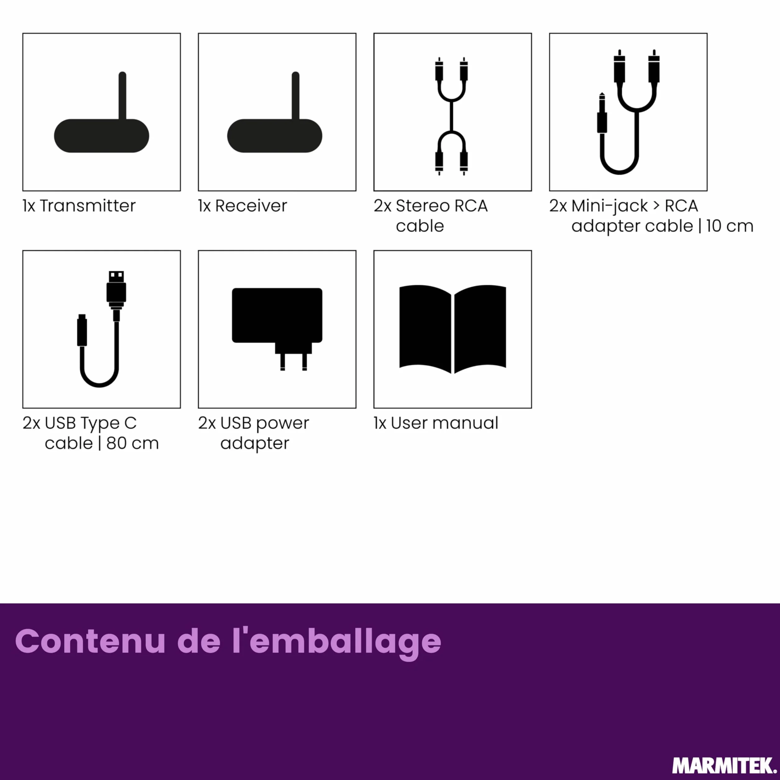Marmitek Audio Anywhere 630 Émetteur récepteur Audio sans Fil Son TV vers chaîne Hi-Fi Qualité CD numérique Faible Latence Multiroom RCA Cinch Alimentation USB-C