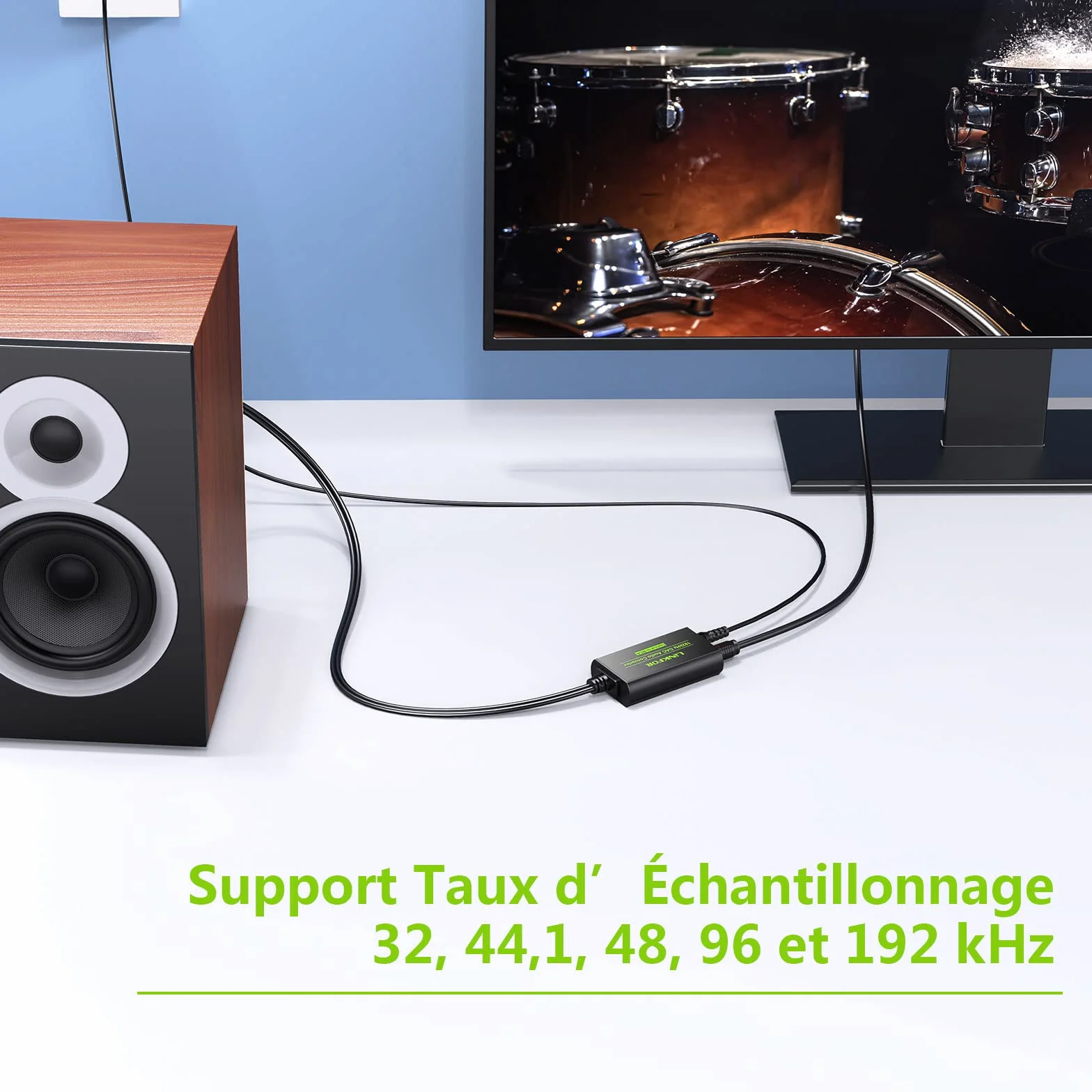 LINKFOR Câble SPDIF vers G/D 192 kHz Convertisseur Intégré Amplificateur Audio Adaptateur RCA L/R