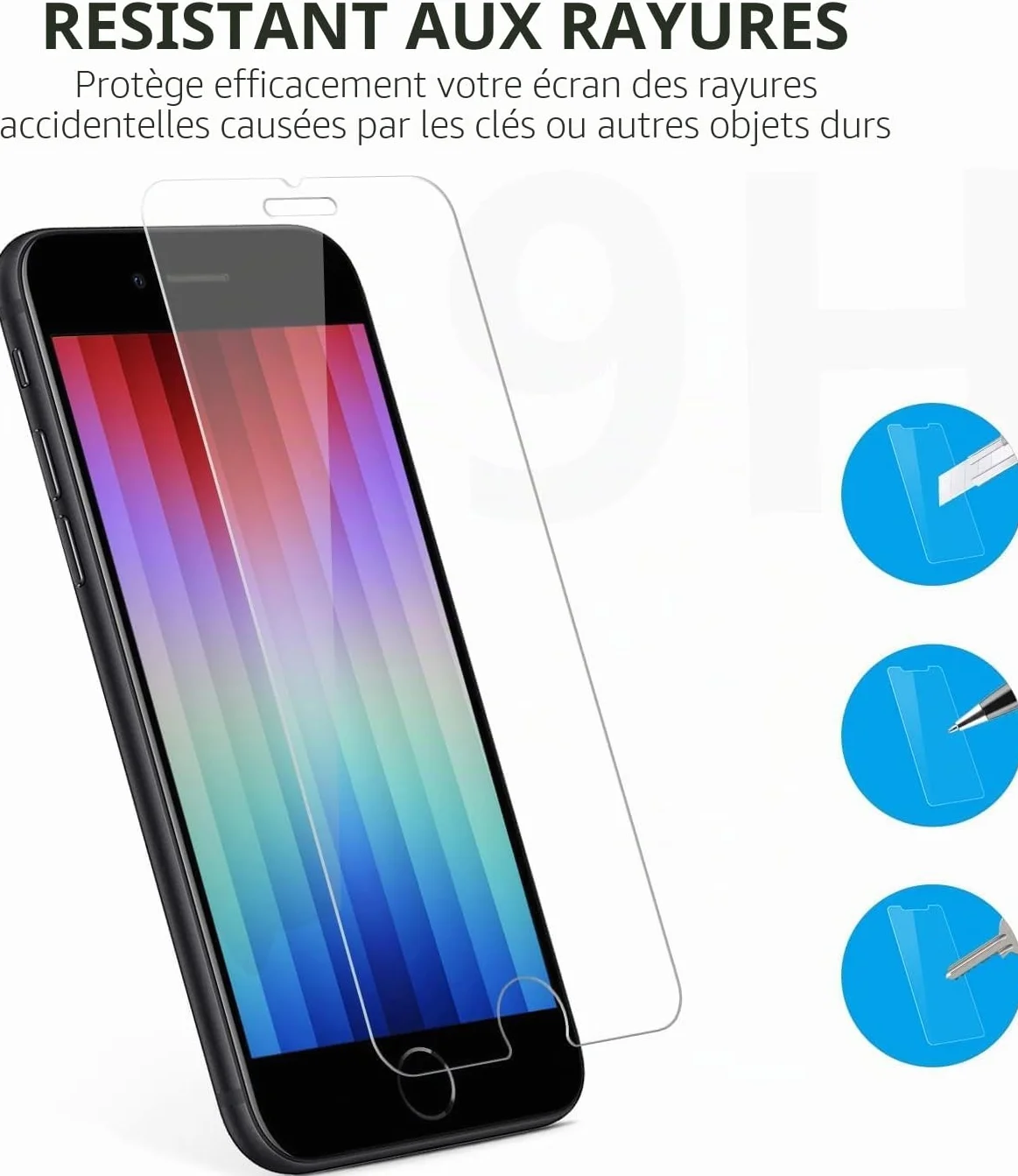 SPARIN 2 Pièces Verre Trempé Pour iPhone SE 2022/2020 et iPhone 8/7/6/6s, Film 2.5D, Protection Ecran iPhone 4.7 Pouces,9H Dureté,Sans bulles