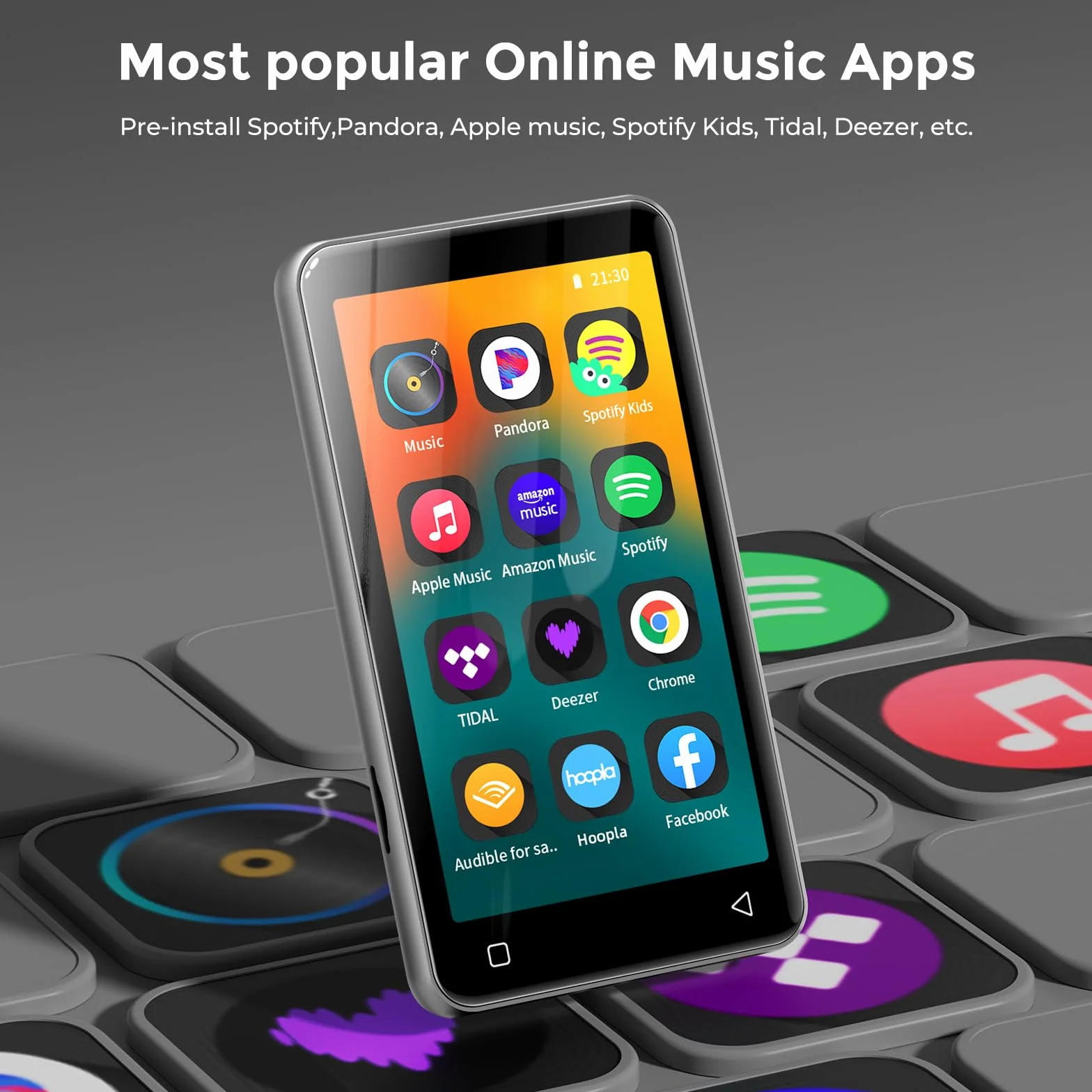 innioasis 80Go Lecteur MP3 Bluetooth WiFi 4 Pouces 1080P Écran Tactile Spotify Tidal Deezer Blanc