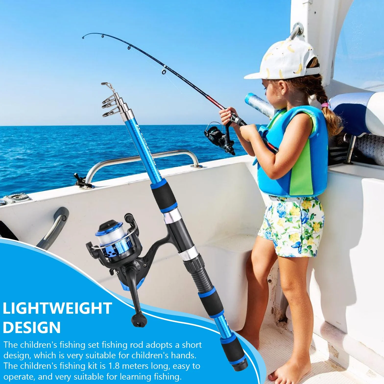 Kit de Pêche Enfant 1,8 M Télescopique avec Moulinet et Leurres