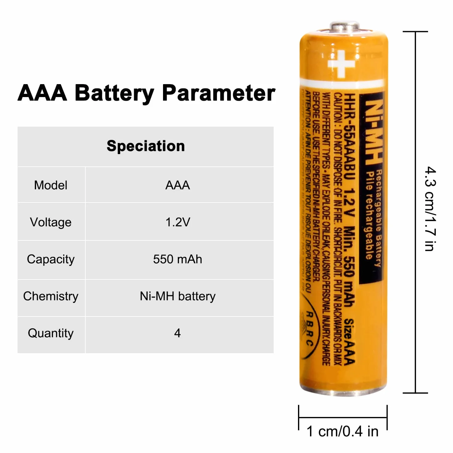 Pile Rechargeables AAA 550 mAh 1,2v NiMH pré-chargées pour téléphone sans Fil Gigaset- Piles téléphone Lot de 4