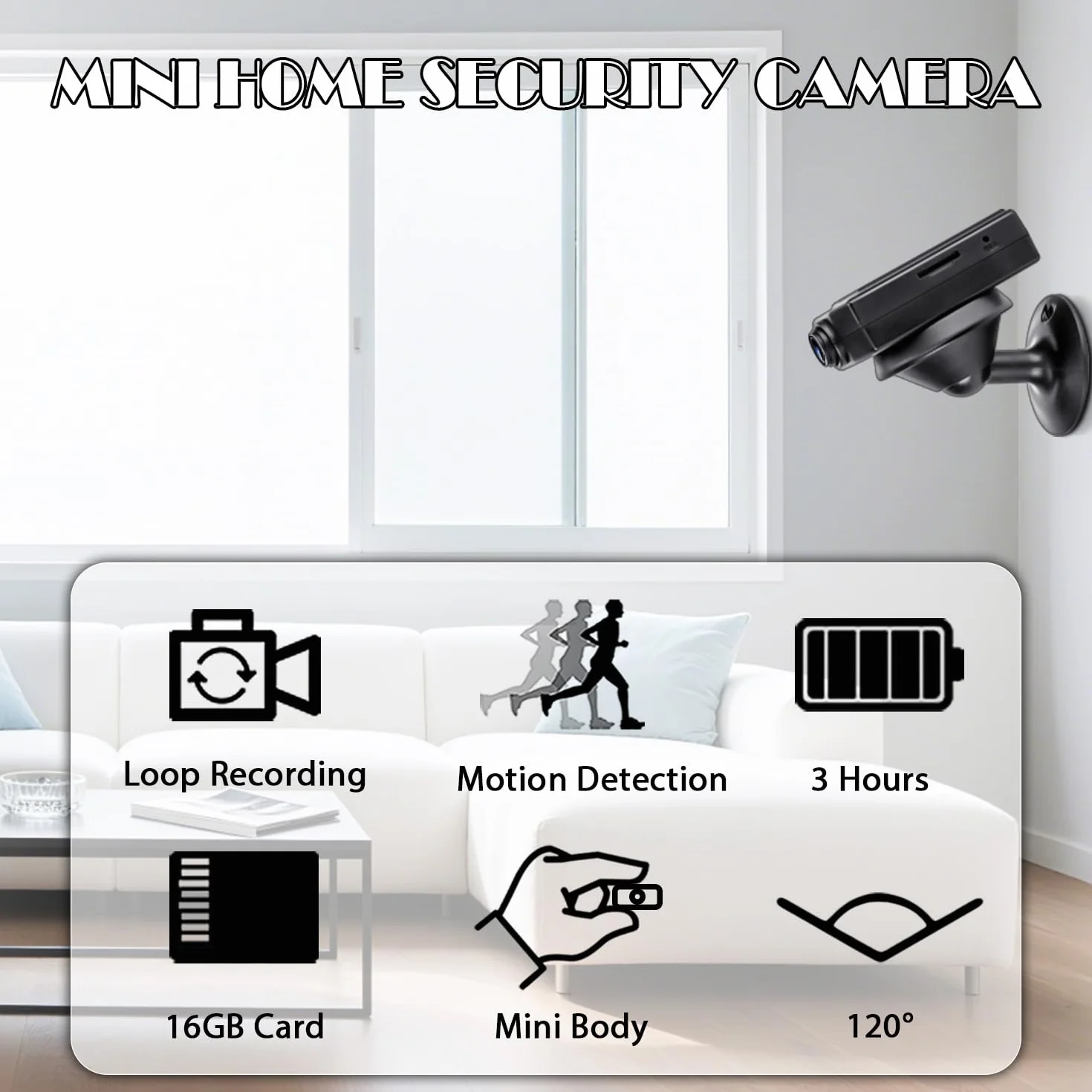 OTADUG Caméra Espion, Caméra de Surveillance 1080P avec Loop Recording, Détection de Mouvement, Grand Angle 120, 3 Heures, avec Une Carte, Pas Besoin de Wi-FI