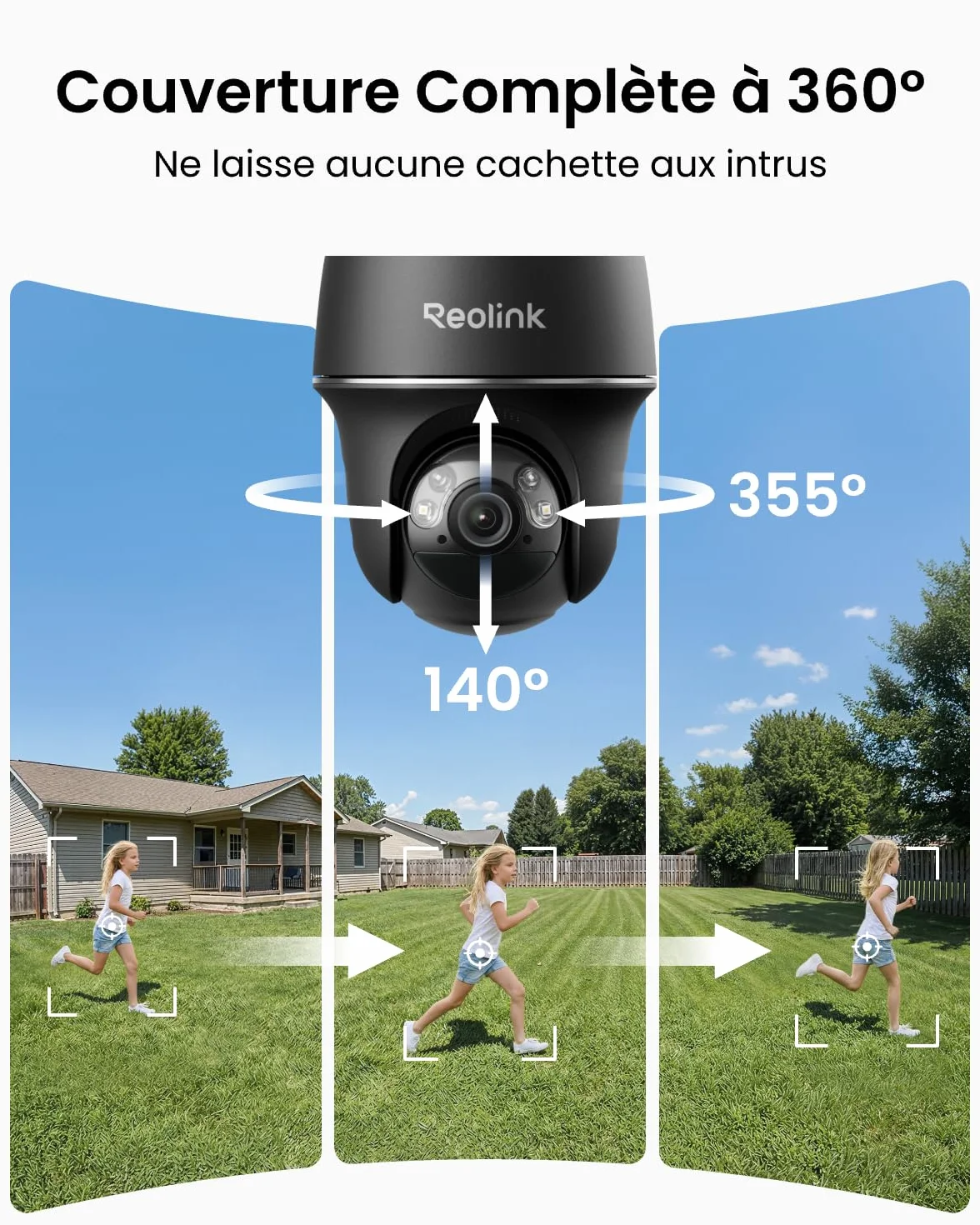 Reolink 5MP Camera Solaire Exterieur WiFi sans Fil, 2,4/5Ghz WiFi, 360° Camera Exterieur Batteries, Détection Personne/Véhicule/Animal, Audio Bidirectionnel, Siren, Argus PT+Panneau Solaire