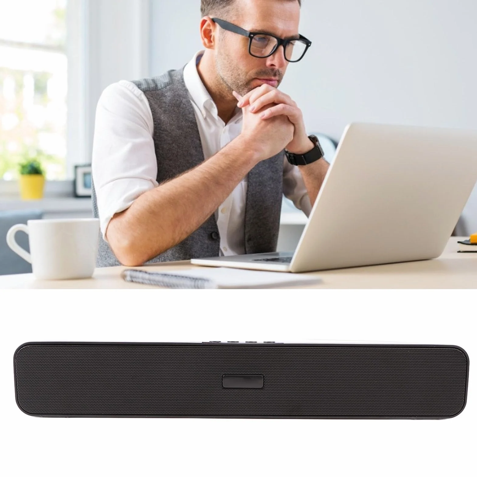 Barre de Son Bluetooth sans Fil, Haut-Parleur 4D HiFi 360° Surround avec Réduction du Bruit