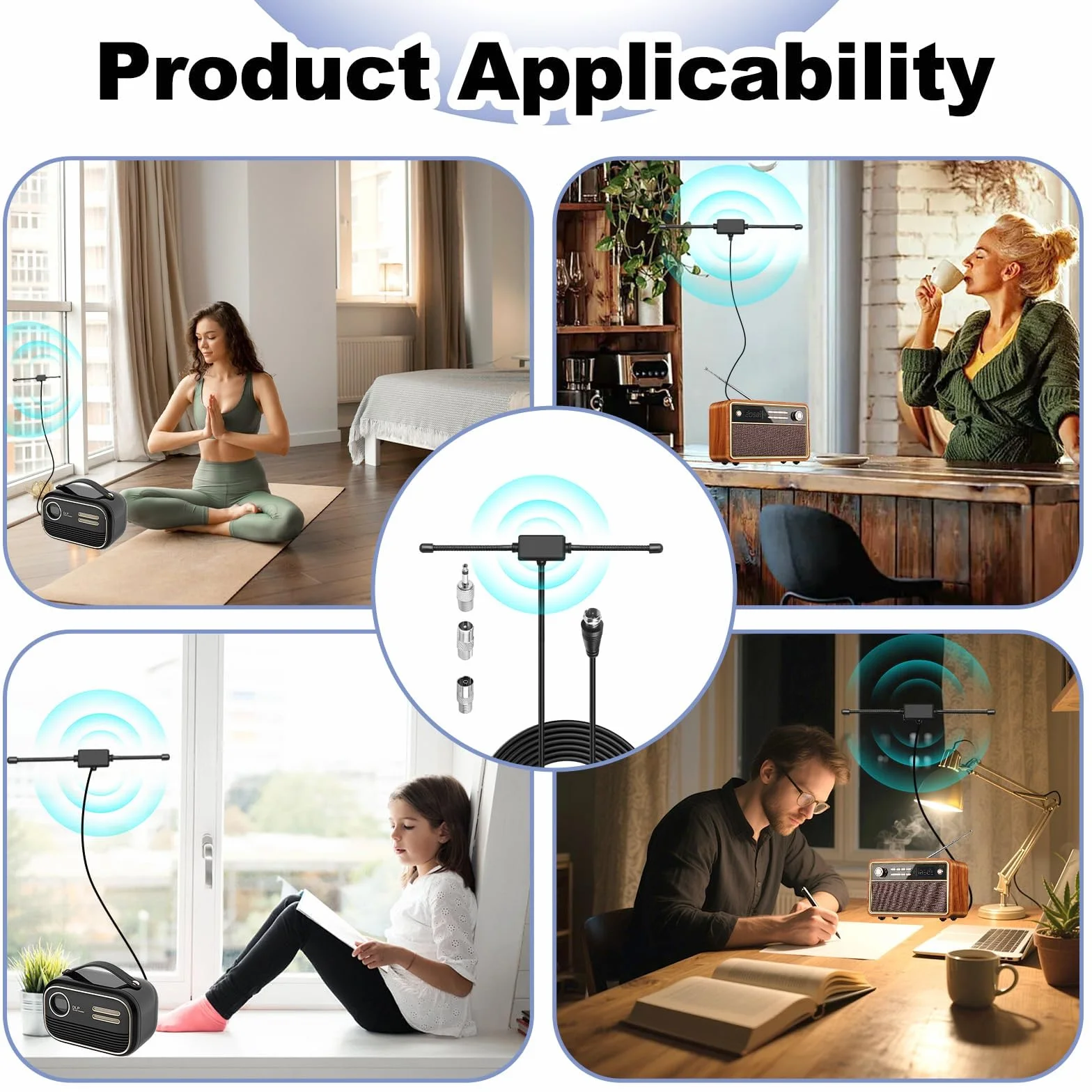Antenne FM Radio Interieur 75 Ohms avec Câble 3 Métres et 3 Adaptateurs, Compatible avec Les Systèmes Audio Yamaha, Denon, Marantz et Onkyo, Réception Haute Fidélité pour Home Cinéma Tuner HiFi