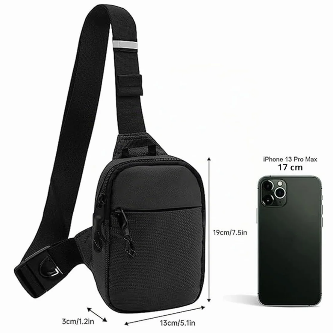 Amacoam Sac Bandoulière étanche Sport Sling Crossbody Nylon Noir 7.5"