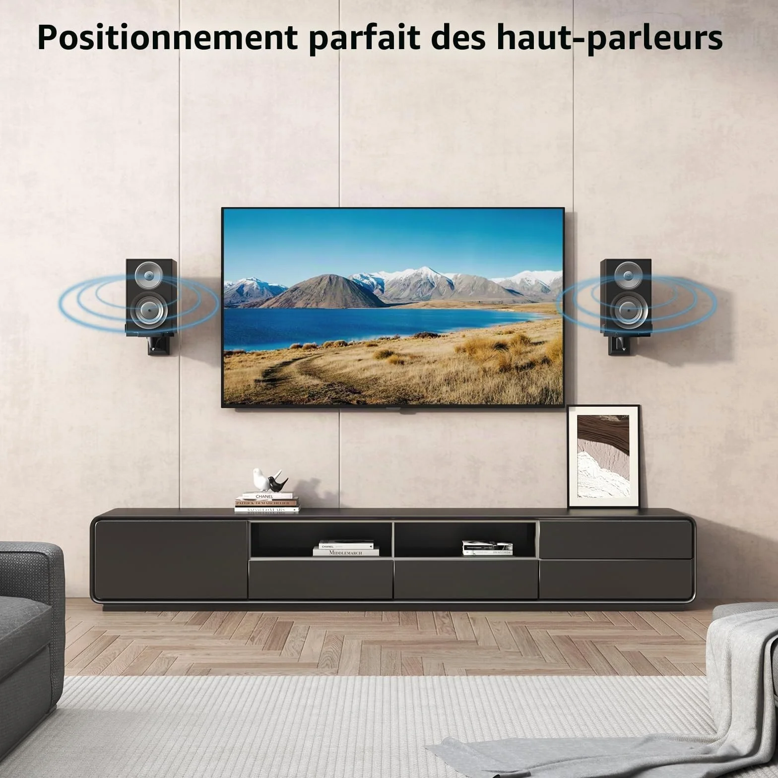 PUTORSEN Support Mural Universel pour Haut-Parleur, Support Mural pivotant et réglable pour Haut-parleurs ambiants, Peut Supporter jusqu'à 15 kg chacun, Noir