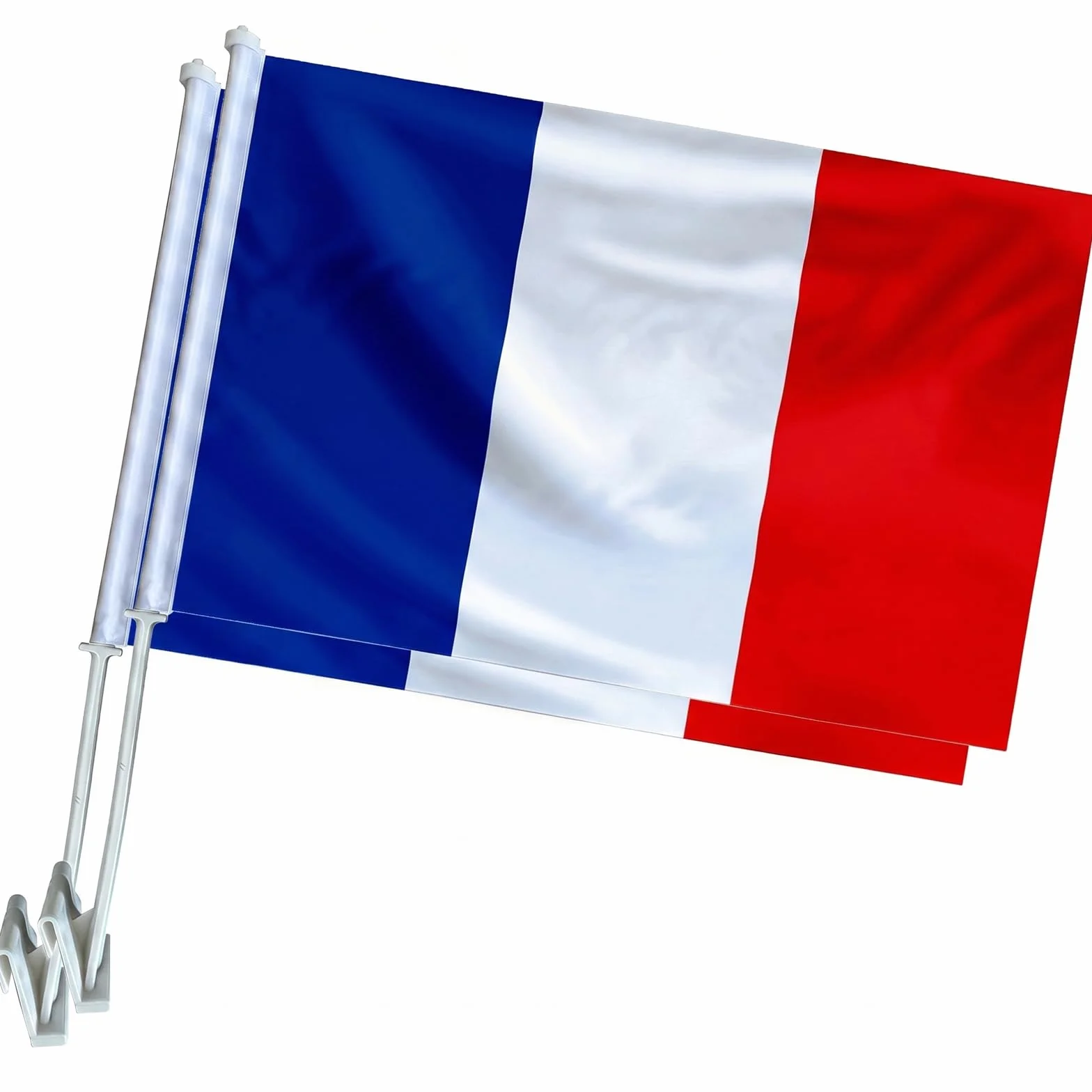 Drapeaux de Voiture France Lot de 2, 30 x 45 cm, Polyester avec Support