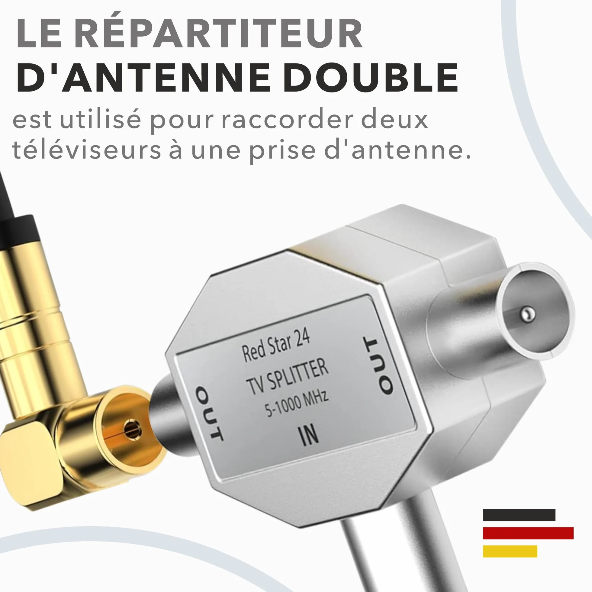 RedStar24 répartiteur d'antenne 2 voies T-Adapter Splitter TV DVB-T 5-1000 MHz