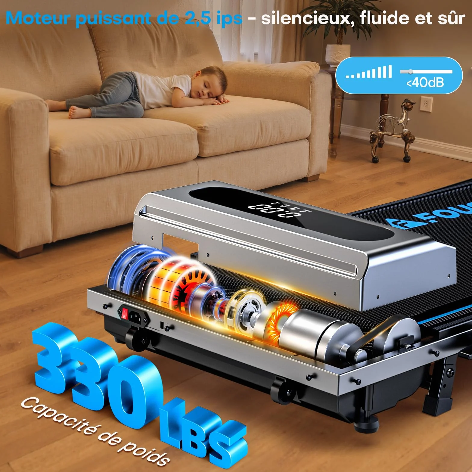 Tapis de Course Pliable FOUSAE 12 Programmes HIIT Inclinable 9% 12 KM/H Moteur 2,75 CV Charge 158kg