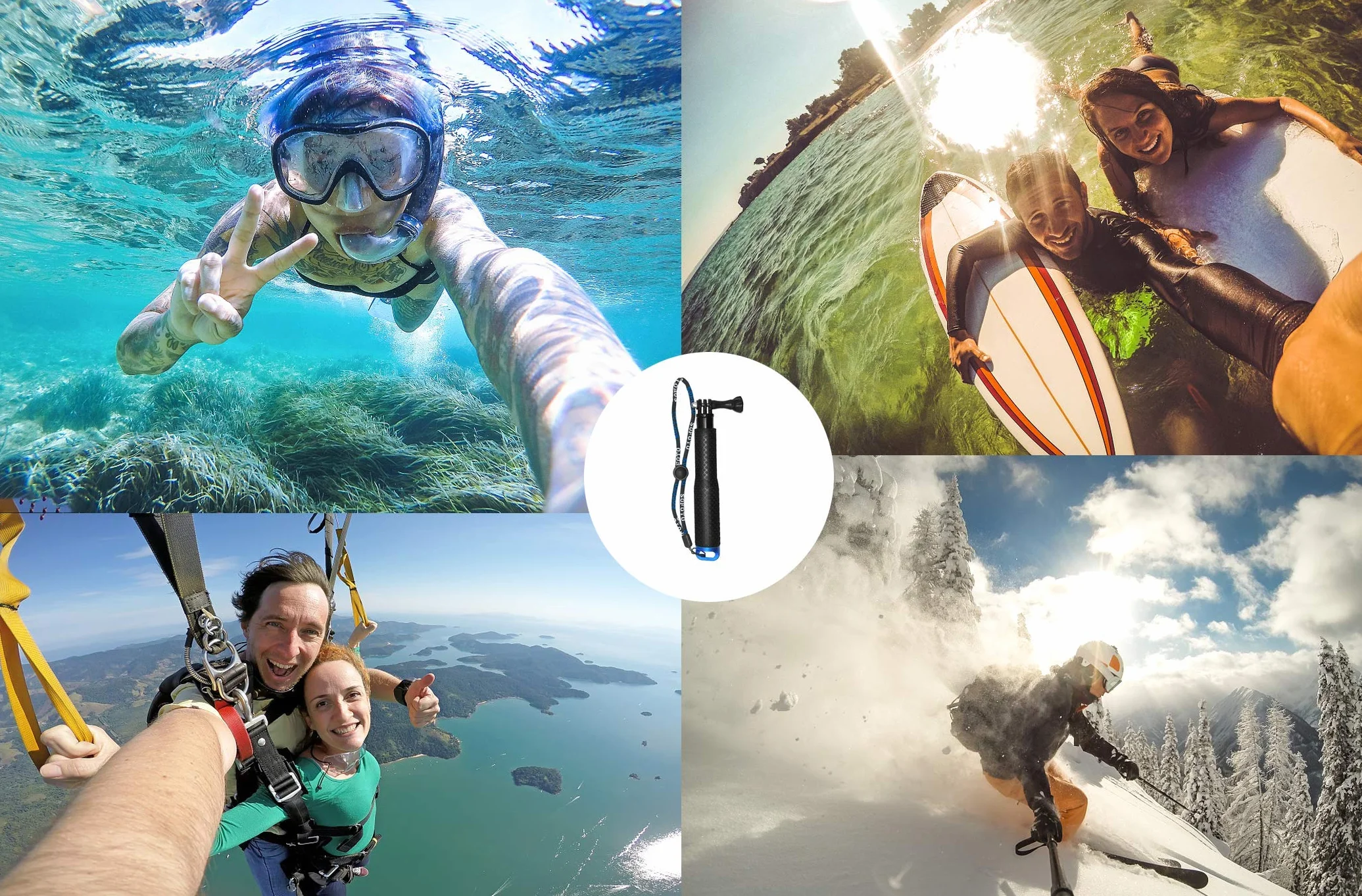 19-49 cm Stick Selfie étanche, Telescopic Pole, Bâton de Selfie étanche en Aluminium Caoutchouté Extensible, Adapté pour GoPro3 + / 4/3/2/5, 19 Pouces, pour plongée, l'escalade, Plein air, Surf