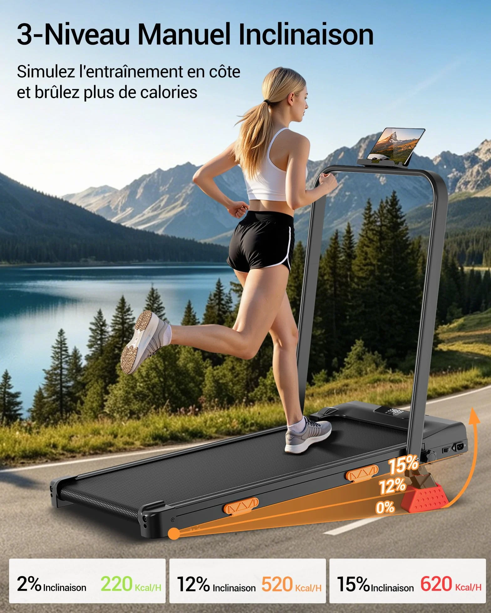 CURSOR Tapis de Course Pliable Inclinable 15% 3.0 HP Moteur Silencieux Charge Max 159KG