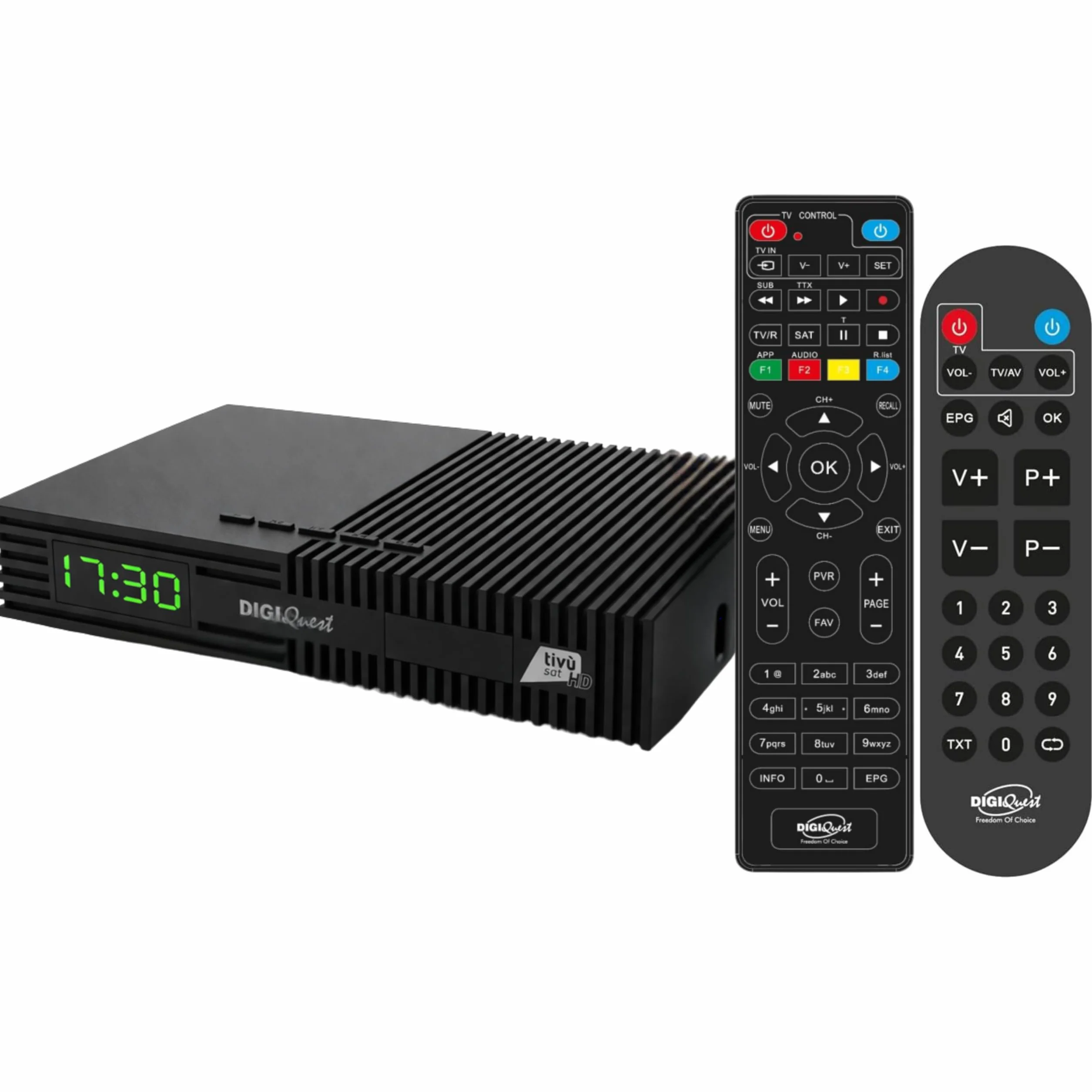 DIGIQUEST Décodeur Tivùsat Ti9, DVB-S2 | VOITURE INSTALLANTE | Double télécommande 2 en 1 dont une avec grandes touches | Carte intelligente Tivùsat incluse | HDR |Fonction d'enregistrement activable