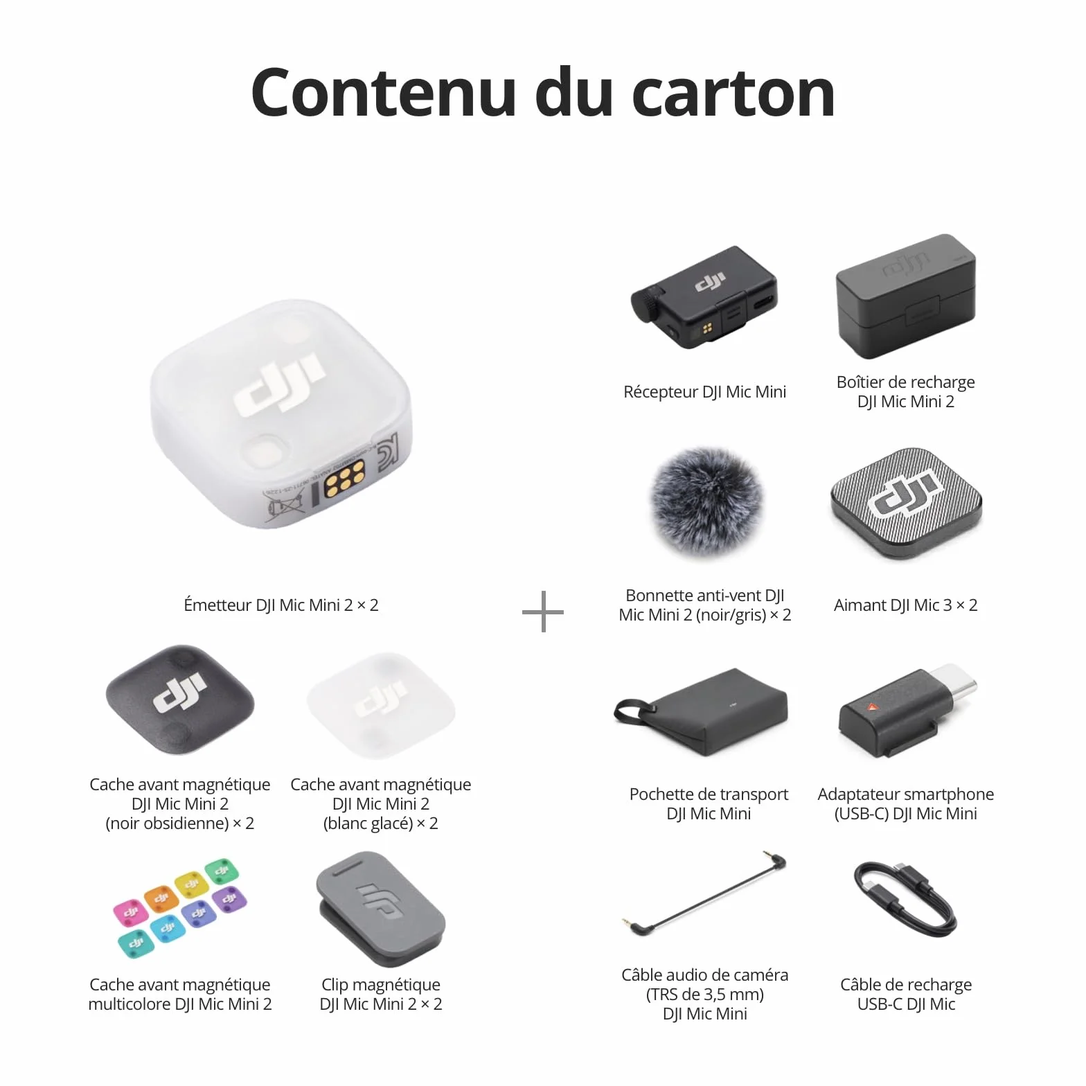 DJI Mic Mini 2 (2 TX + 1 RX Standard + boîtier de Recharge), Micro Cravate DJI, Micro sans Fil pour iPhone et Android/Appareil Photo/Tablette/PC, Transmission 400m, Cache magnétique Multicolore