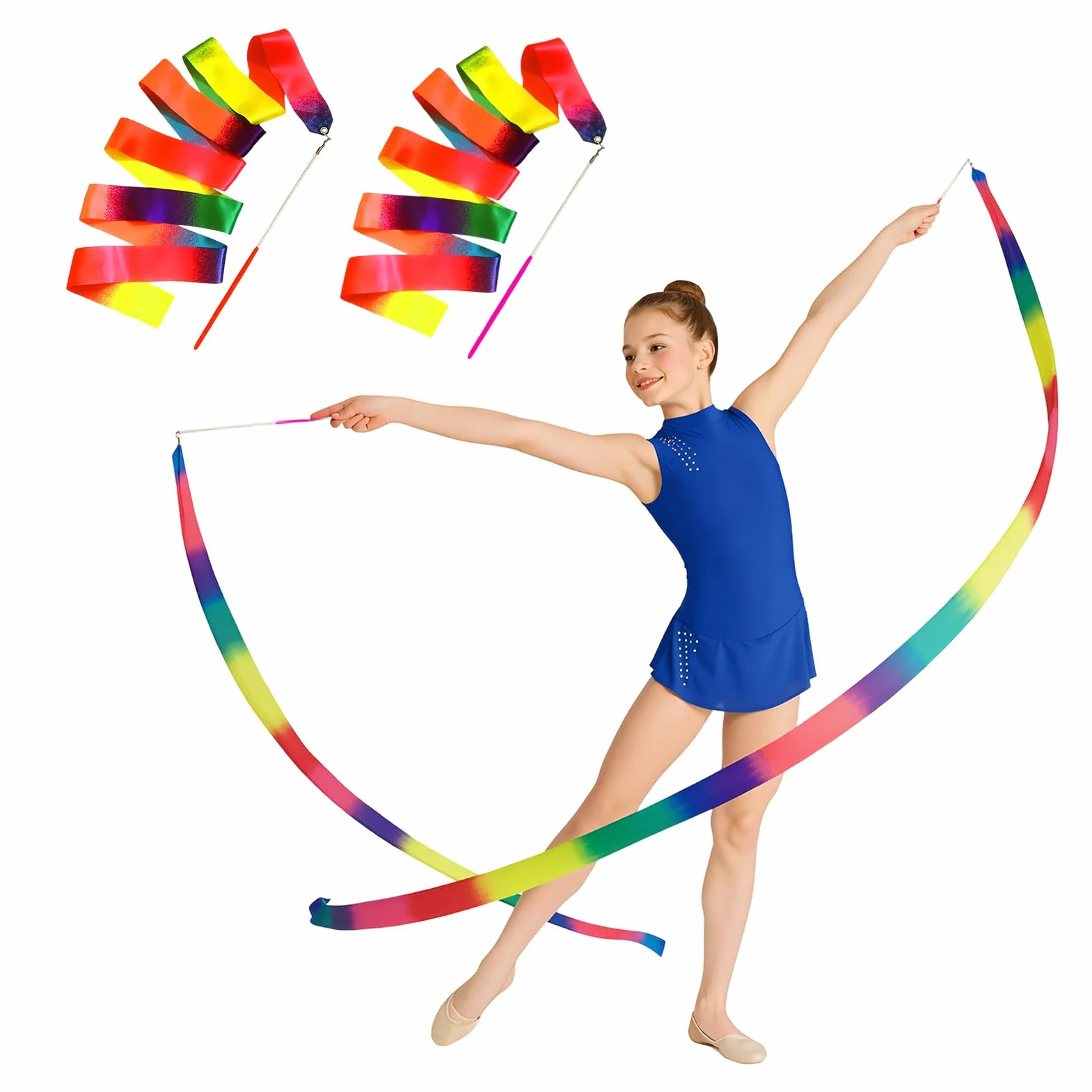 Ruban GRS Enfant 2 Pièces 2m - Ruban Gymnastique pour Danse et Entraînement Sportif