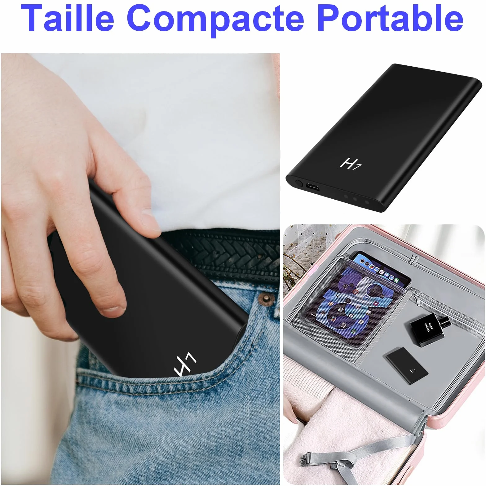 Caméra Cachée, Minicaméra Espion avec 5000mAh d'alimentation Mobile, Caméra Cachée Espion HD 1080P avec Vision Nocturne et Enregistrement en Boucle, Inclus Câble USB 3 en 1