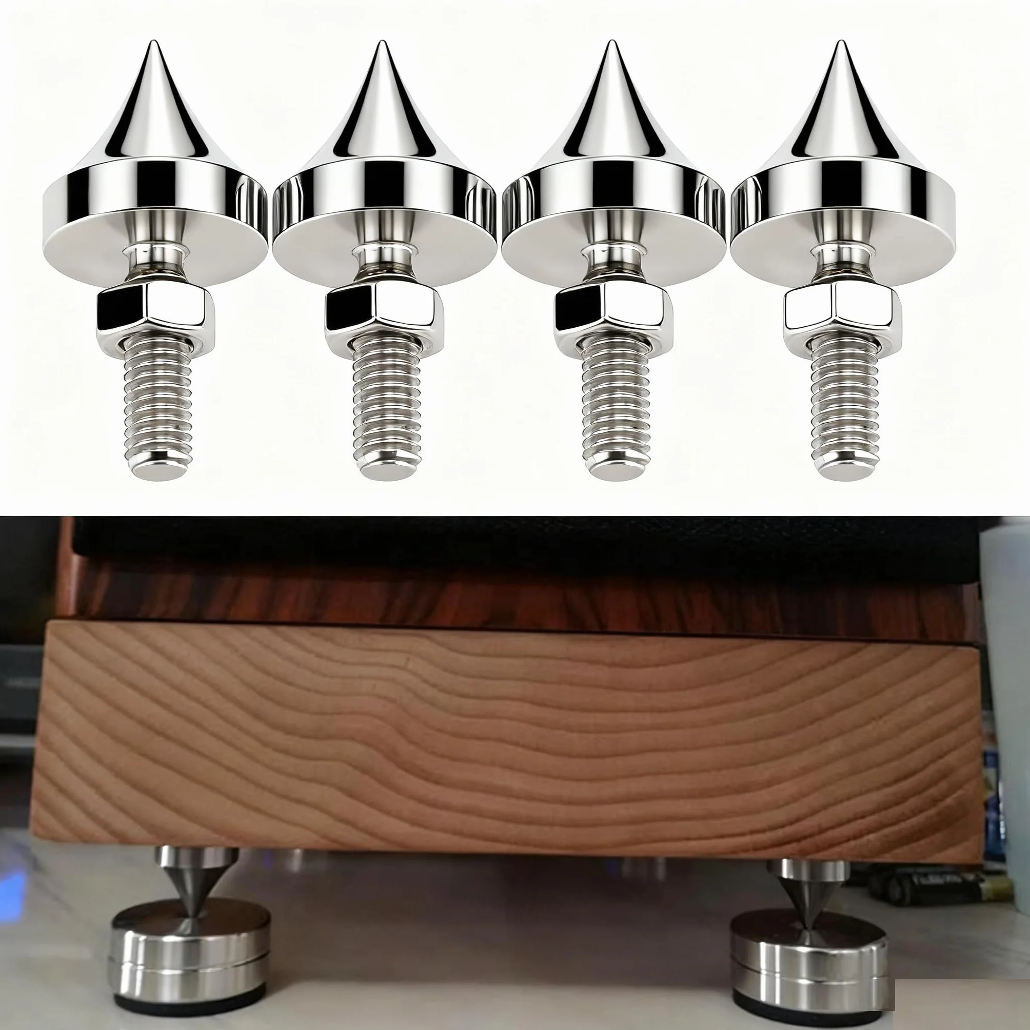 Tissting Lot de 4 pics d'isolement pour haut-parleur M6/M8/M10/M12 en acier inoxydable HiFi pour amplificateur, lecteur CD, DVD (M8)