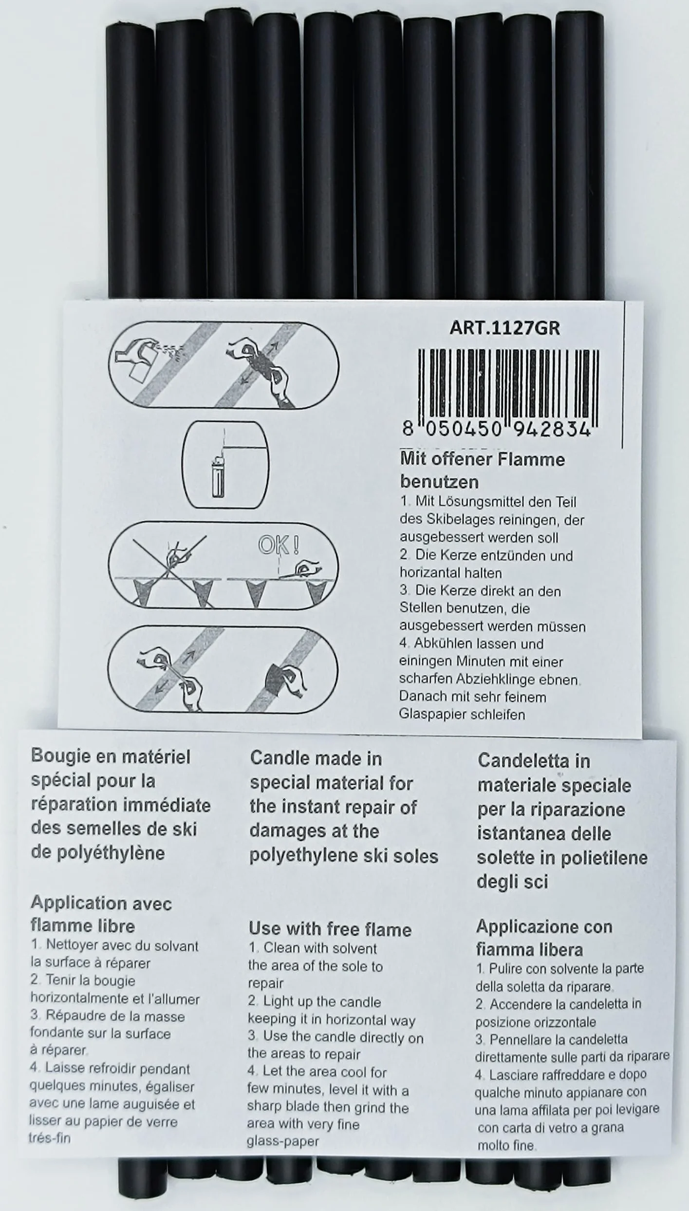 Bougies chauffe-plat en PE graphite pour réparation de ski et snowboard 100 g