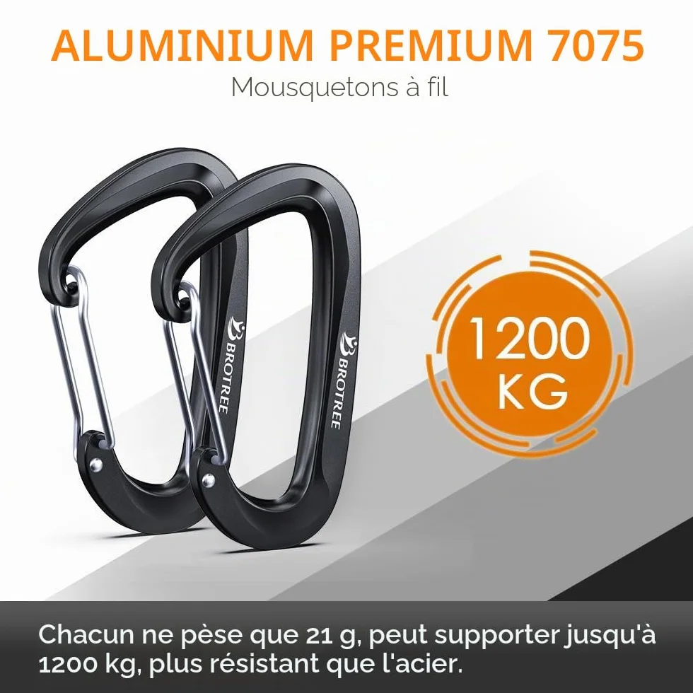 Brotree Mousqueton Aluminium 12KN 8cm Forme D Léger pour Balancoire Extérieur Hamac Camping