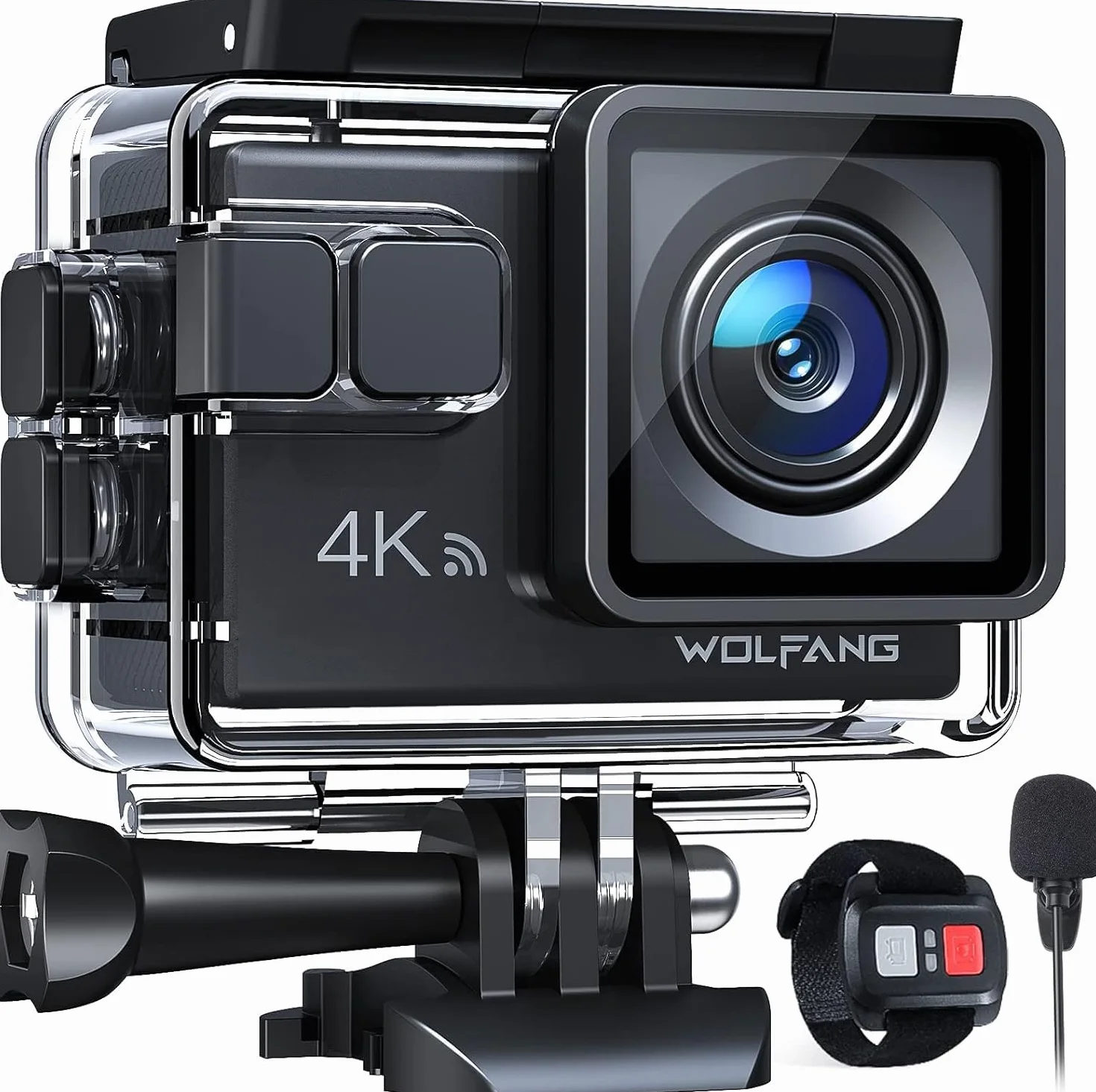 WOLFANG GA100 4K 30FPS Caméra Sport WiFi 20MP Étanche 40m avec Double Microphone Télécommande