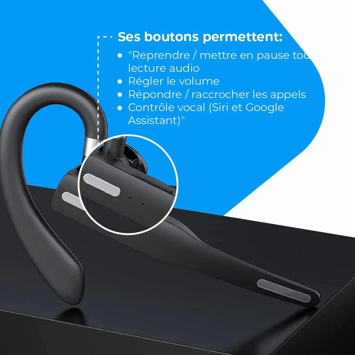 NK Casque d'écoute sans Fil avec Bluetooth 5.0 - Casque d'écoute avec kit Mains Libres, Microphone, Capture de la Voix Claire, Batterie de 100 mAh, étui de Transport Inclus - Iphone & Android