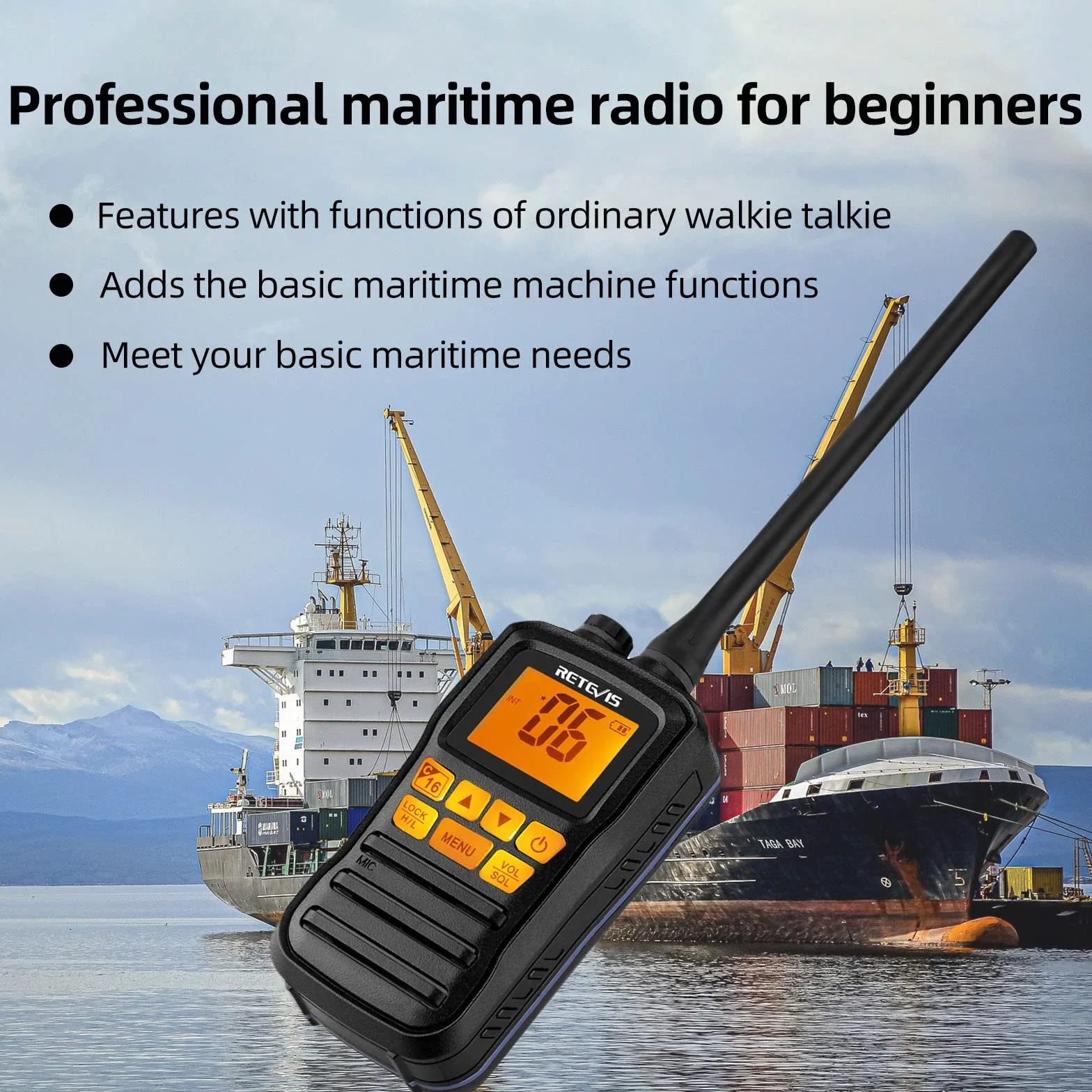 Retevis RM01 Marine Radio VHF Portable Étanche IP67 88 Canaux Talkie Walkie Marine Noir