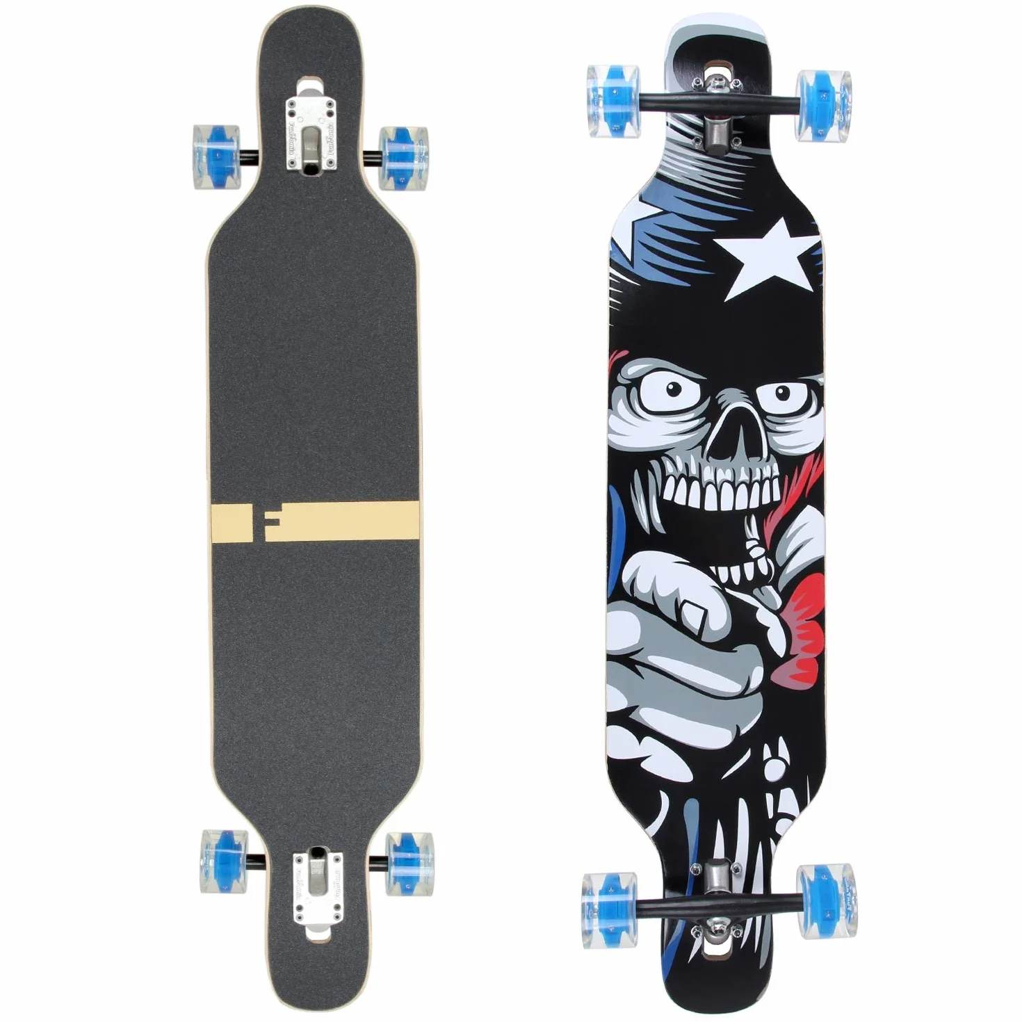 FunTomia Longboard Skateboard Drop Through Cruiser Planche complète roulements Mach1 High Speed T-Tool roues LED