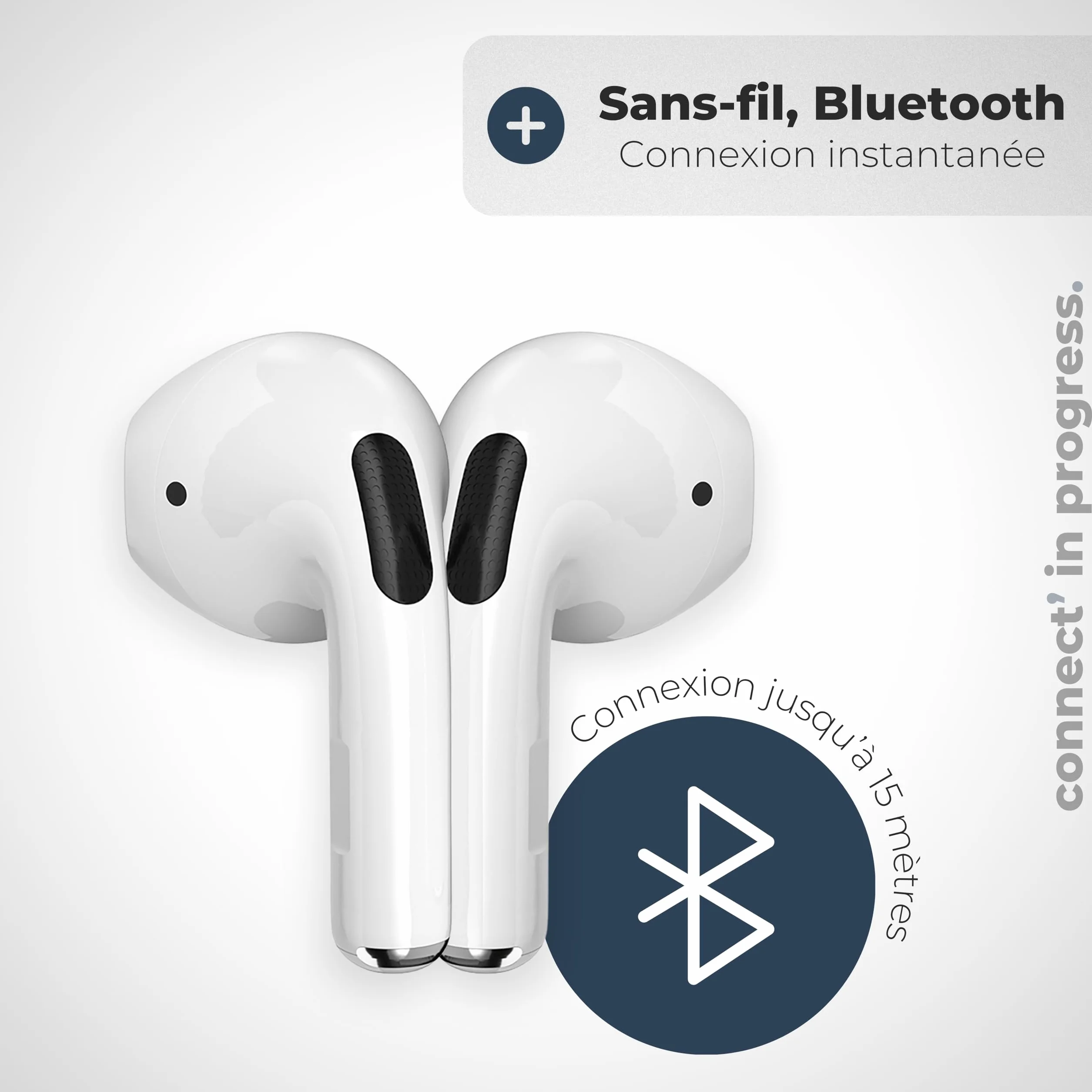 APM Ecouteurs Bluetooth sans Fil, Boîtier de Charge, Ecouteur sans Fil, Son Stéréo, Oreillette Main Libre, Coque Silicone Bleu Nuit, Casque Audio, Compatible PC Smartphone Tablette, Blanc, 600331