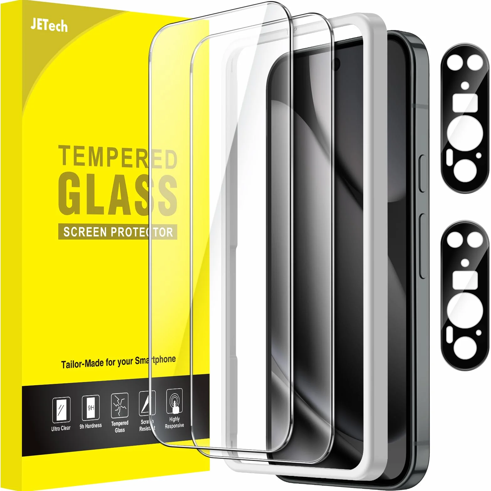JETech Protection D'écran pour Google Pixel 10 Pro avec Protecteur d'Objectif Caméra, Compatible avec le Déverrouillage par Empreinte Digitale, Film en Verre Trempé, HD Clair, Lot de 2 Chacun