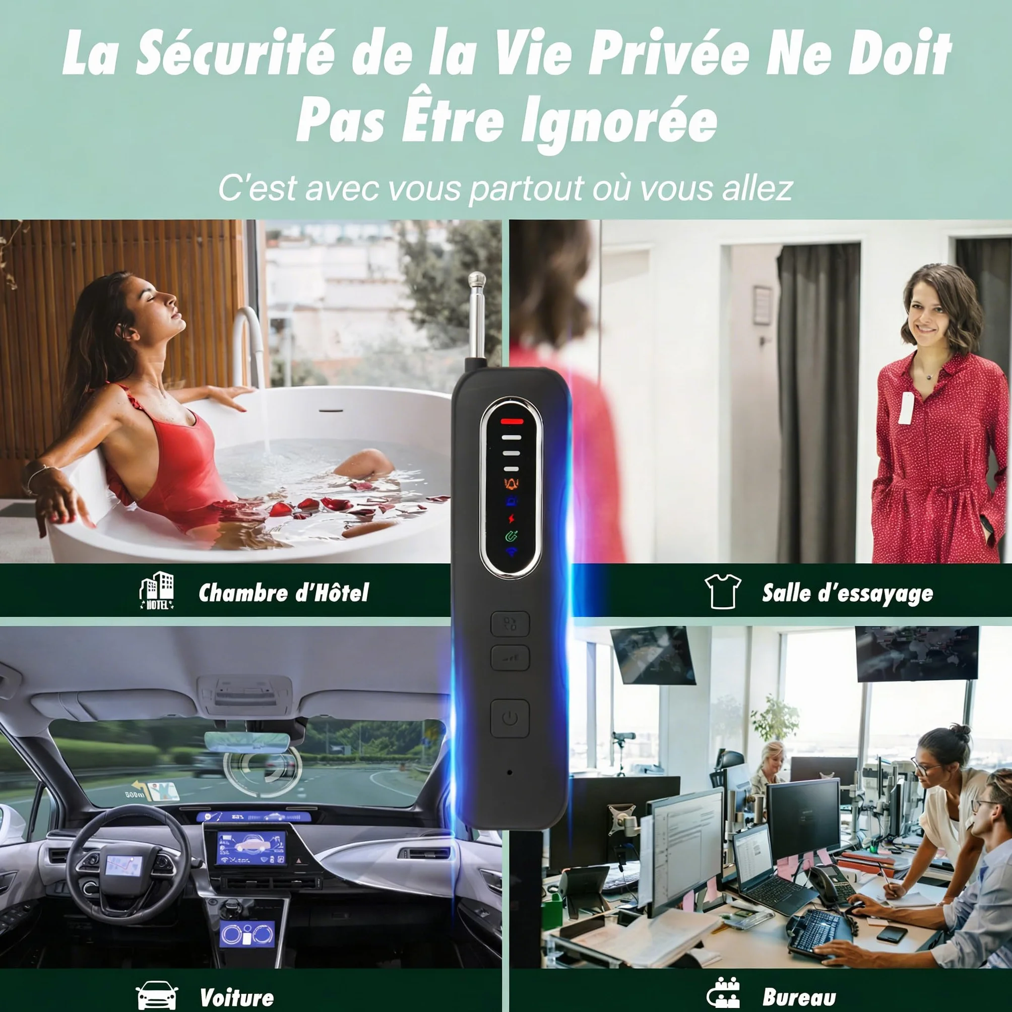 Détecteur de Caméra Cachée 6 en 1 Detecteur Micro Espion Anti-Espion Bug Détecteur GPS Tracker pour Bureau, Hôtel, Maison, Alarme de Sécurité