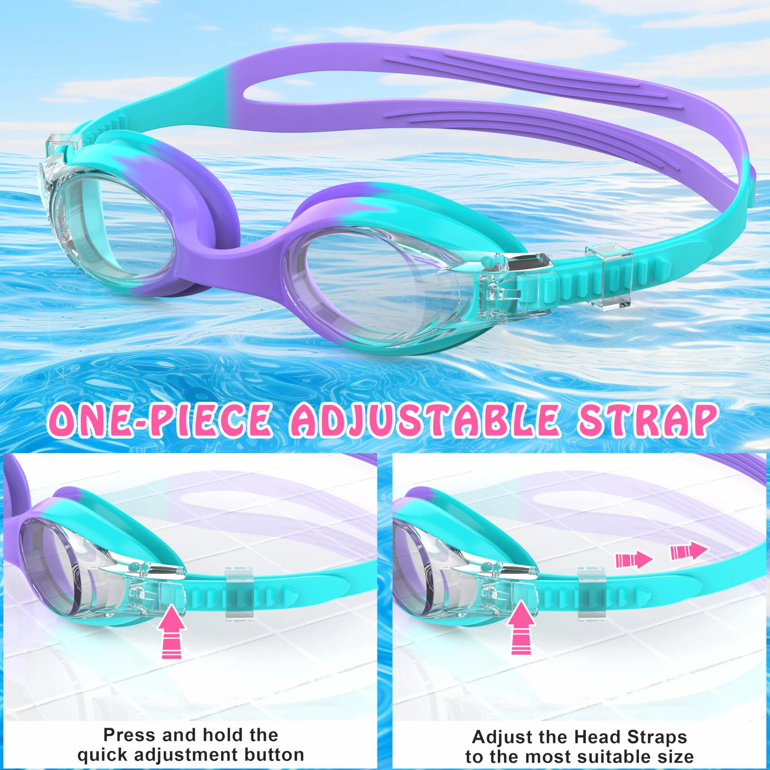 Lunette Piscine Enfant 2 Pcs Anti-Buée Protection UV Silicone 3-12 Ans