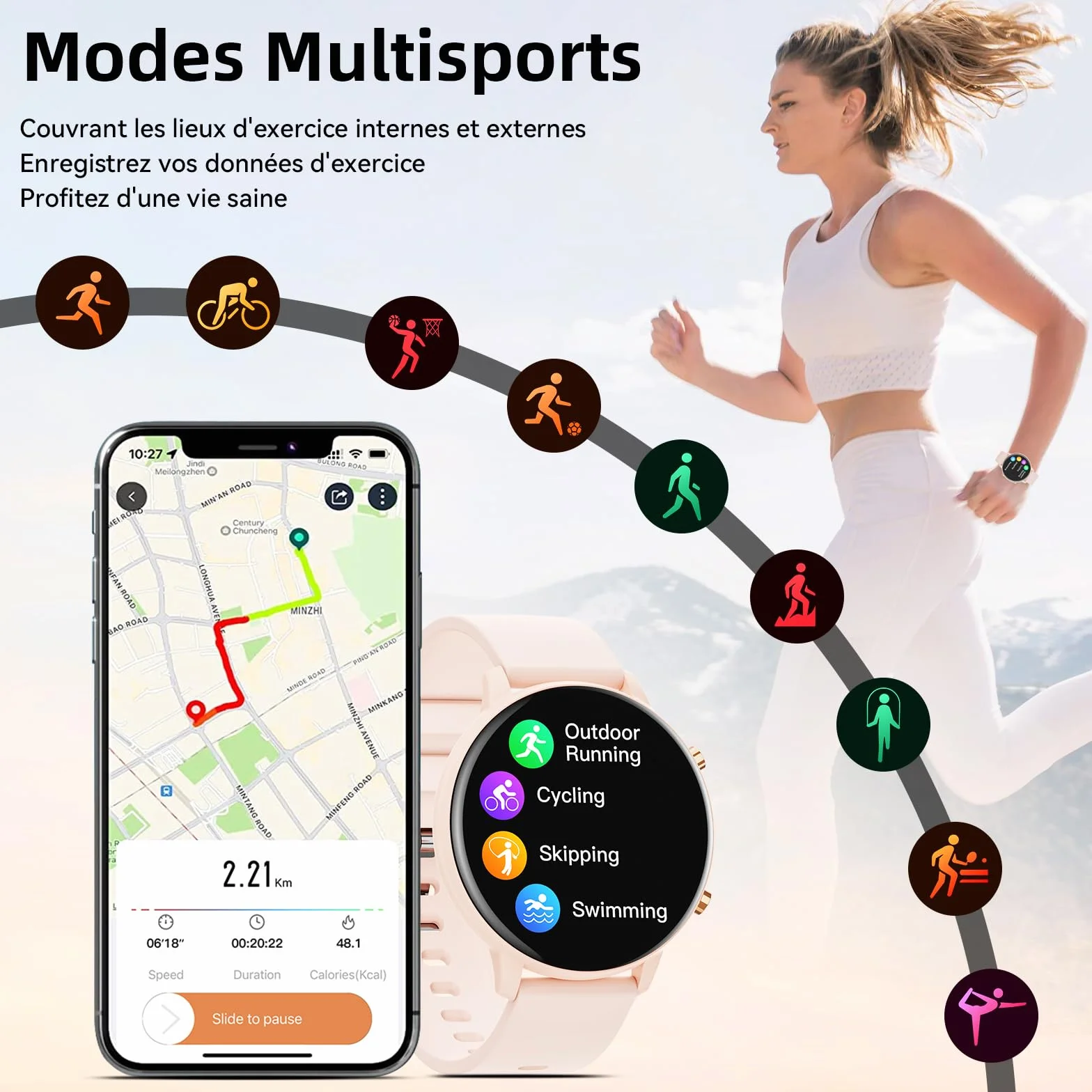Hwagol Montre Connectée Homme Femme 1.39" Smartwatch avec Podometre, Moniteur Sommeil, avec 140+ Sportifs, Smartwatch Montre Intelligente Bracelet pour Android iOS