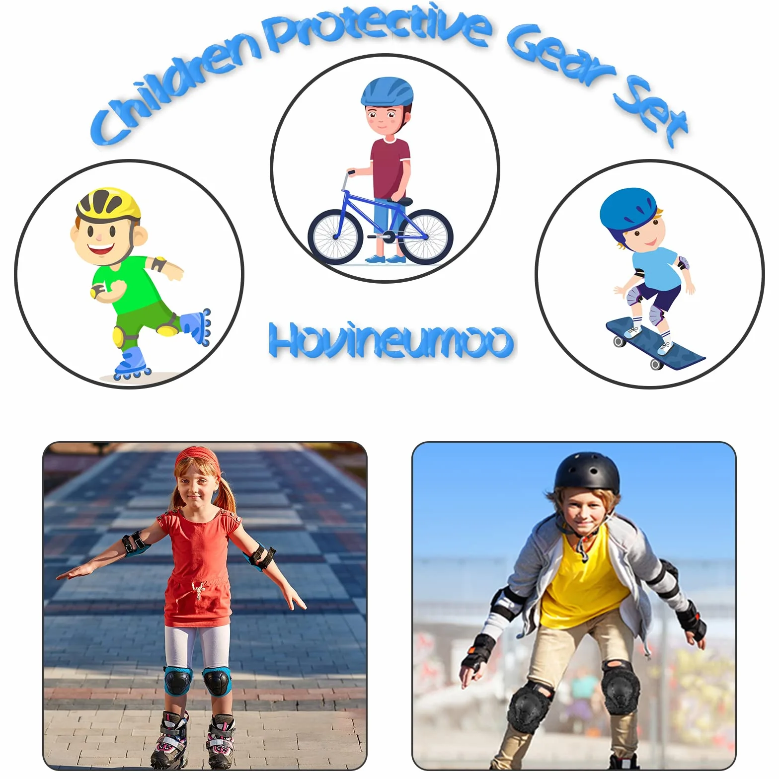 Kit de Protection Patins à Roulettes 6 Pièces Réglables Genouillères Coudières Protège-Poignets Vélo