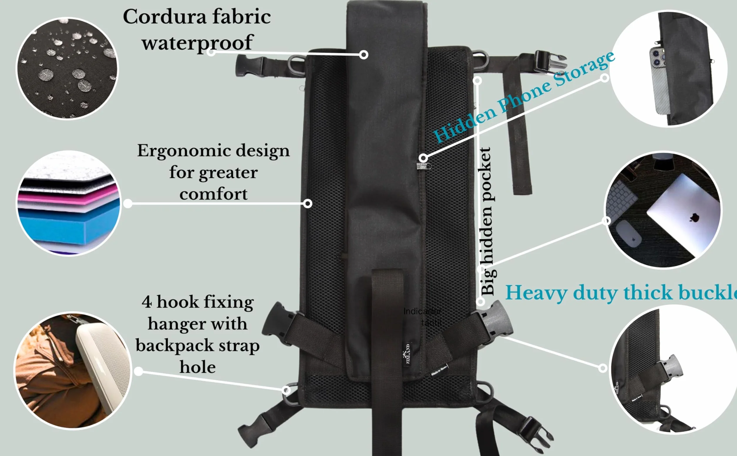 Sac Skateboard imperméable avec Poches secrètes, Sac à Dos réglable pour Planche à roulettes