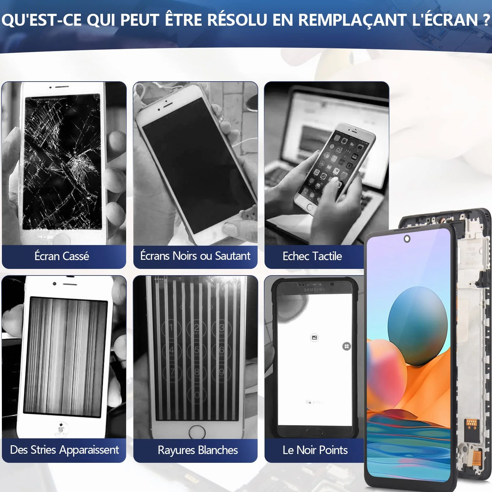 RongZy Écran LCD De Remplacement pour 6.67" Xiaomi Redmi Note 10 Pro M2101K6G M2101K6R Écran Tactile Digitizer Panneau Assemblé De Réparation avec Outilse(Noir avec Cadre)
