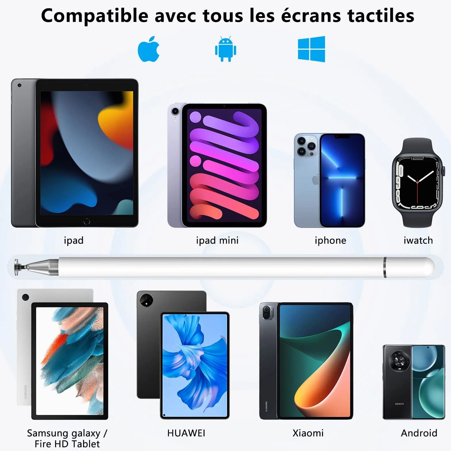 Stylet Tablette, 2 en 1 Stylet Tactile Pencil Compatible avec Toutes Les Tablettes et Smartphones, iPhone, iPad, Samsung, Lenovo, Surface, Huawei, Xiaomi, Android, iOS, etc.