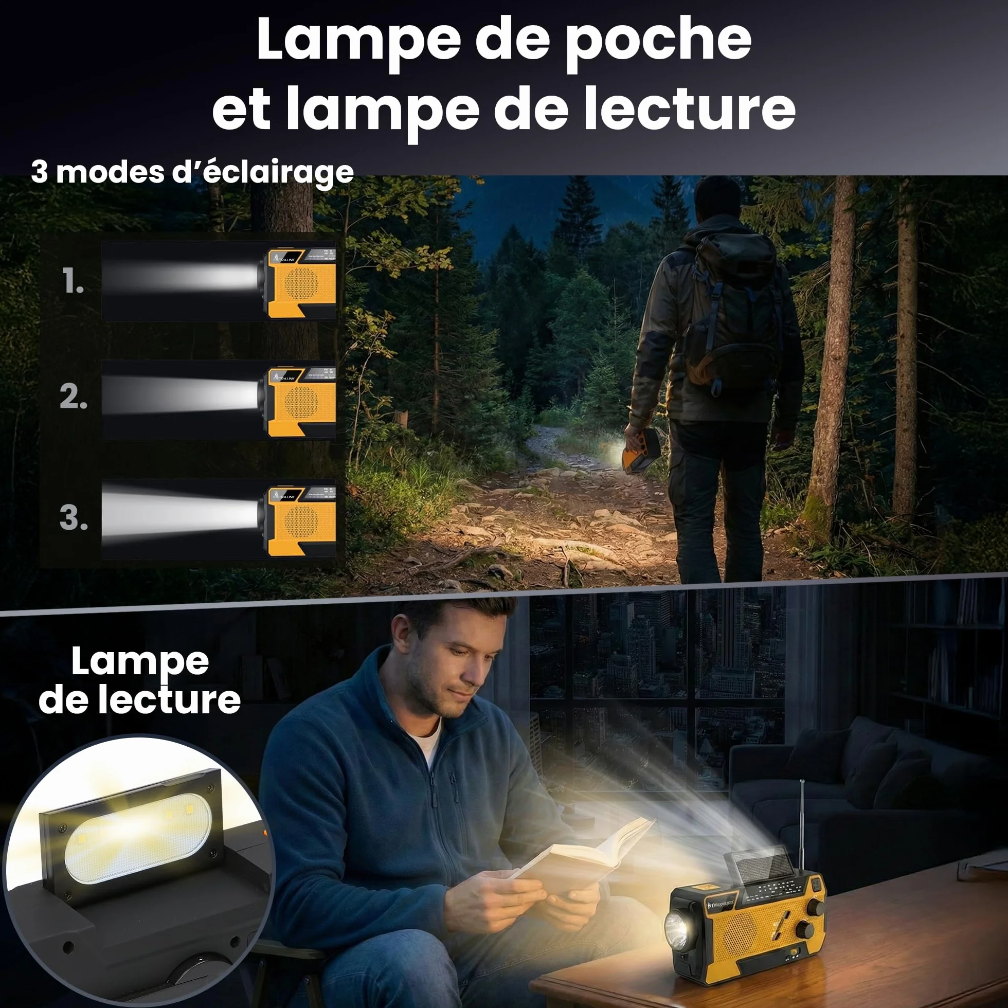 Radio Portable d'Urgence à Manivelle avec Panneau Solaire 4000mAh FM/AM Torche LED SOS Extralink