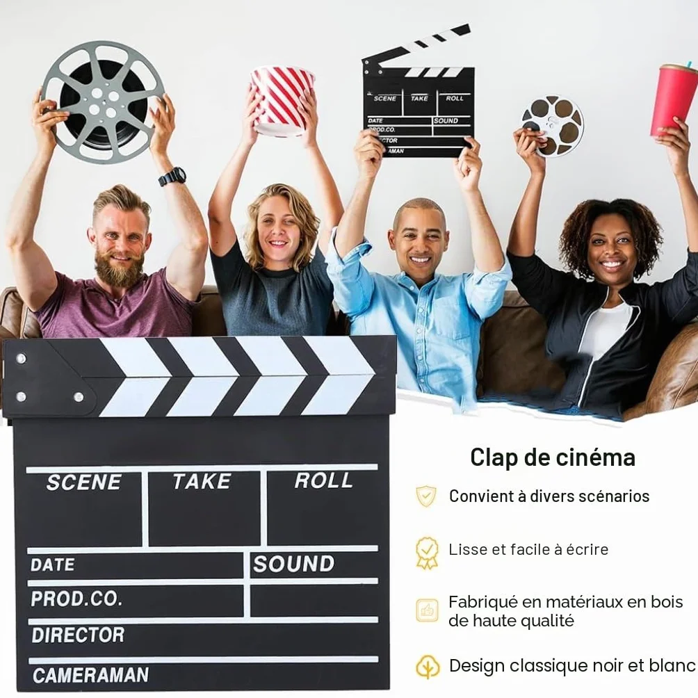 Rabat de Film - 20 x 20 cm - Director Flap Synchronous Flap - pour Film Acrylique - pour Film, séries TV, Accessoires de Prise de Vue, commerciaux (Noir - 1 pièce)